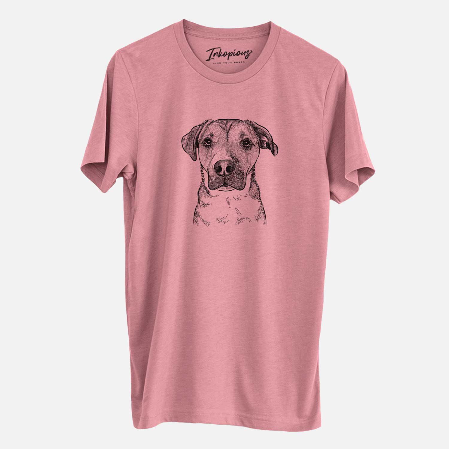 Hand-drawn sketch of Nemo the Mixed Breed on a Mauve Unisex crewneck
