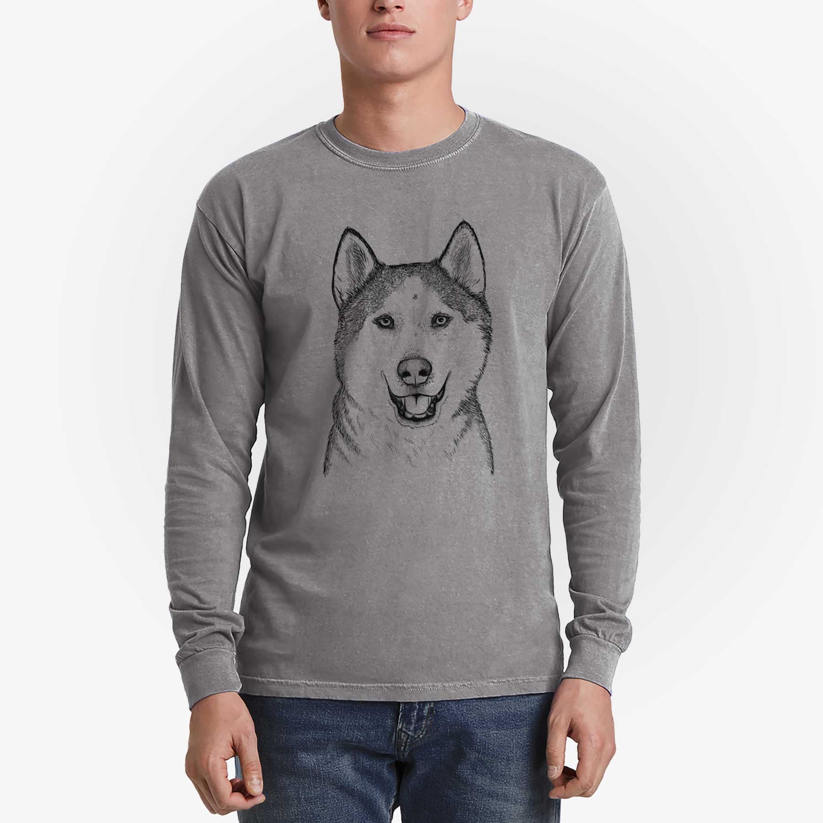 Bare Nika the Siberian Husky - Heavyweight 100% Cotton Long Sleeve