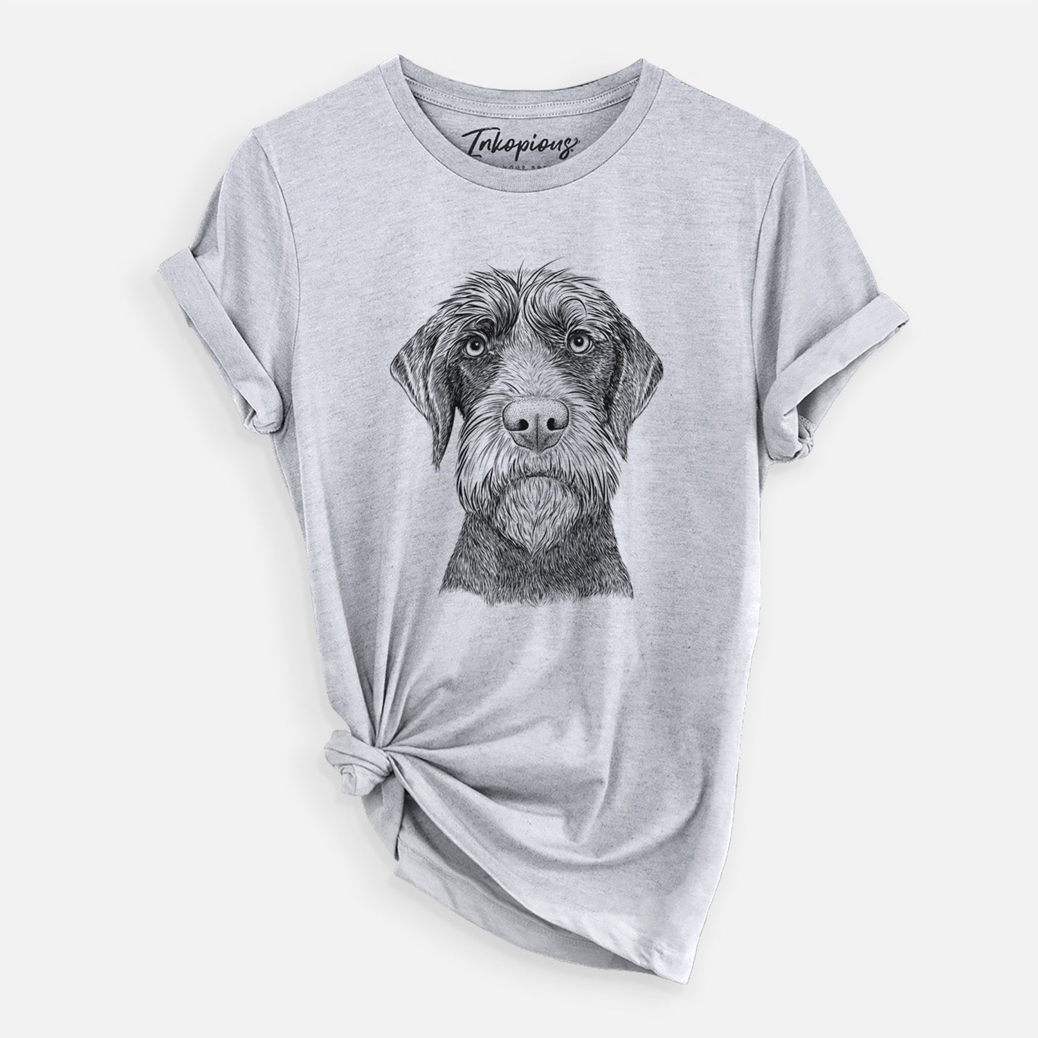 Hand-drawn sketch of Oakley the Pudelpointer on a Grey Unisex crewneck
