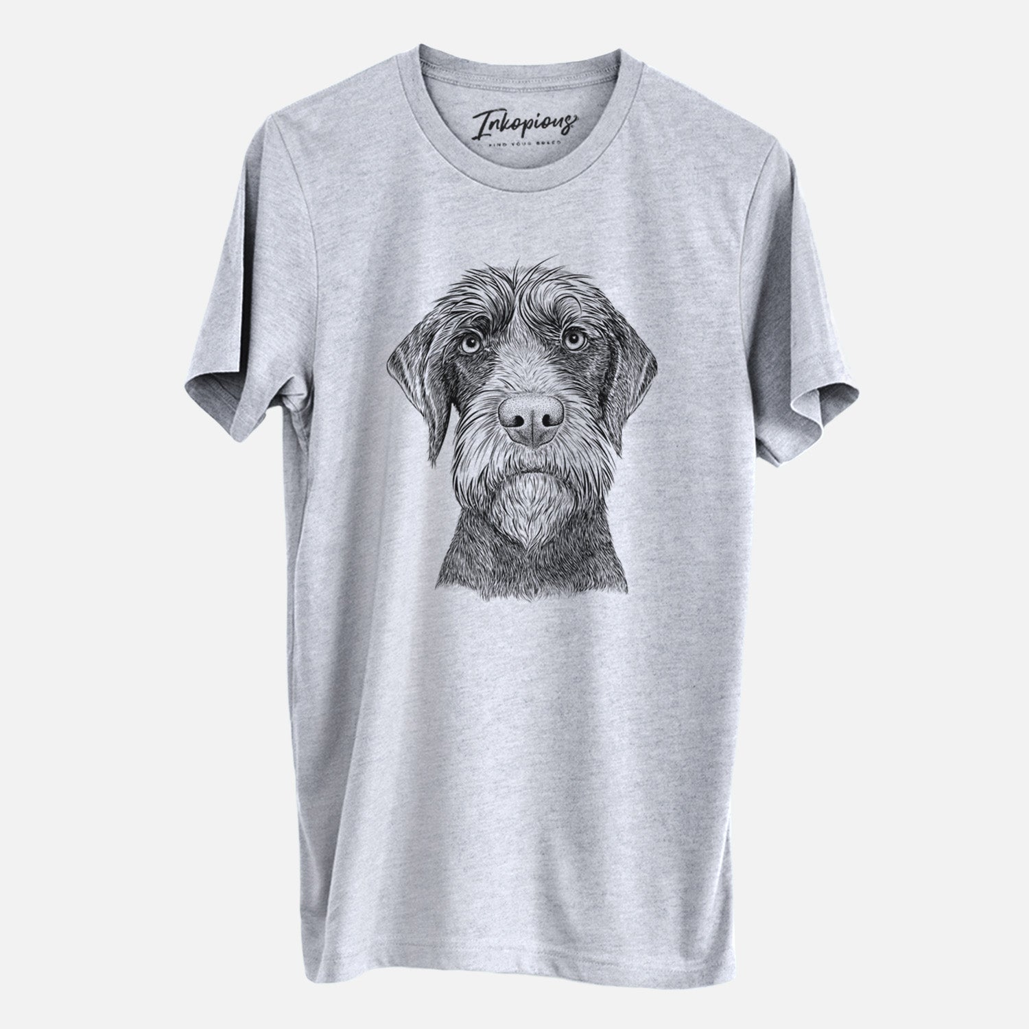 Hand-drawn sketch of Oakley the Pudelpointer on a Grey Unisex crewneck