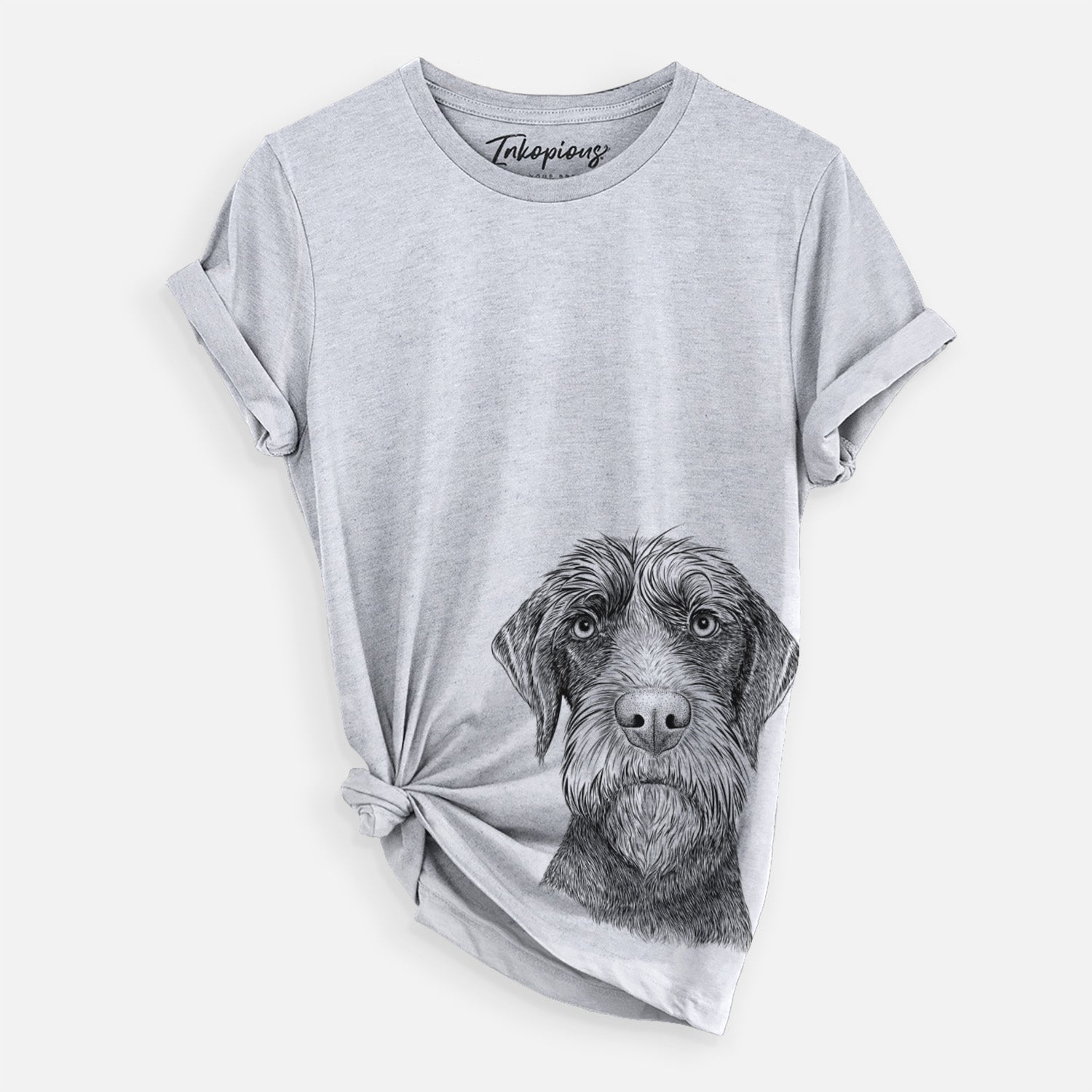 Hand-drawn sketch of Oakley the Pudelpointer on a Grey Unisex crewneck