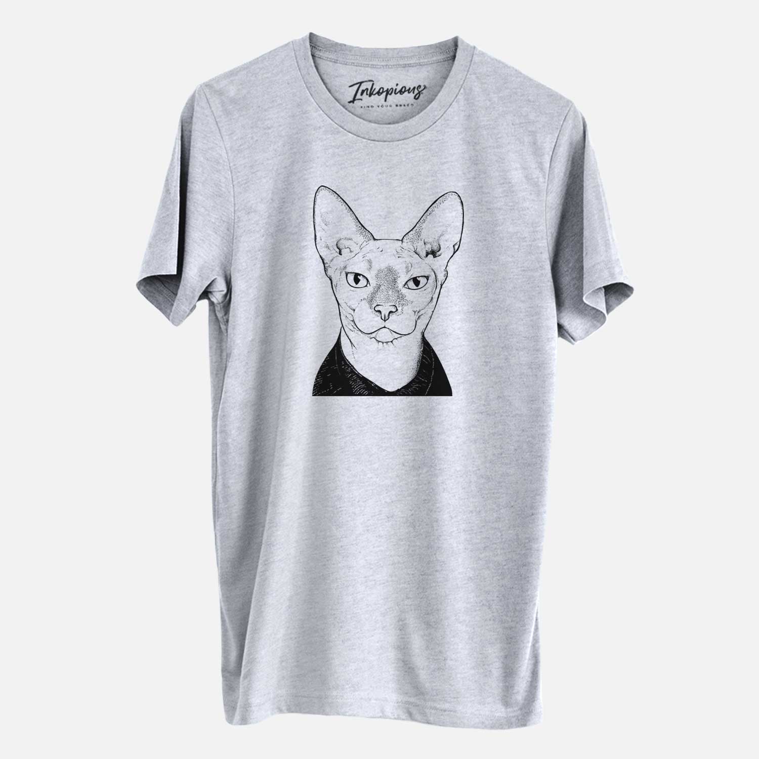 Hand-drawn sketch of Oliver Watson the Sphynx Cat on a Grey Unisex crewneck