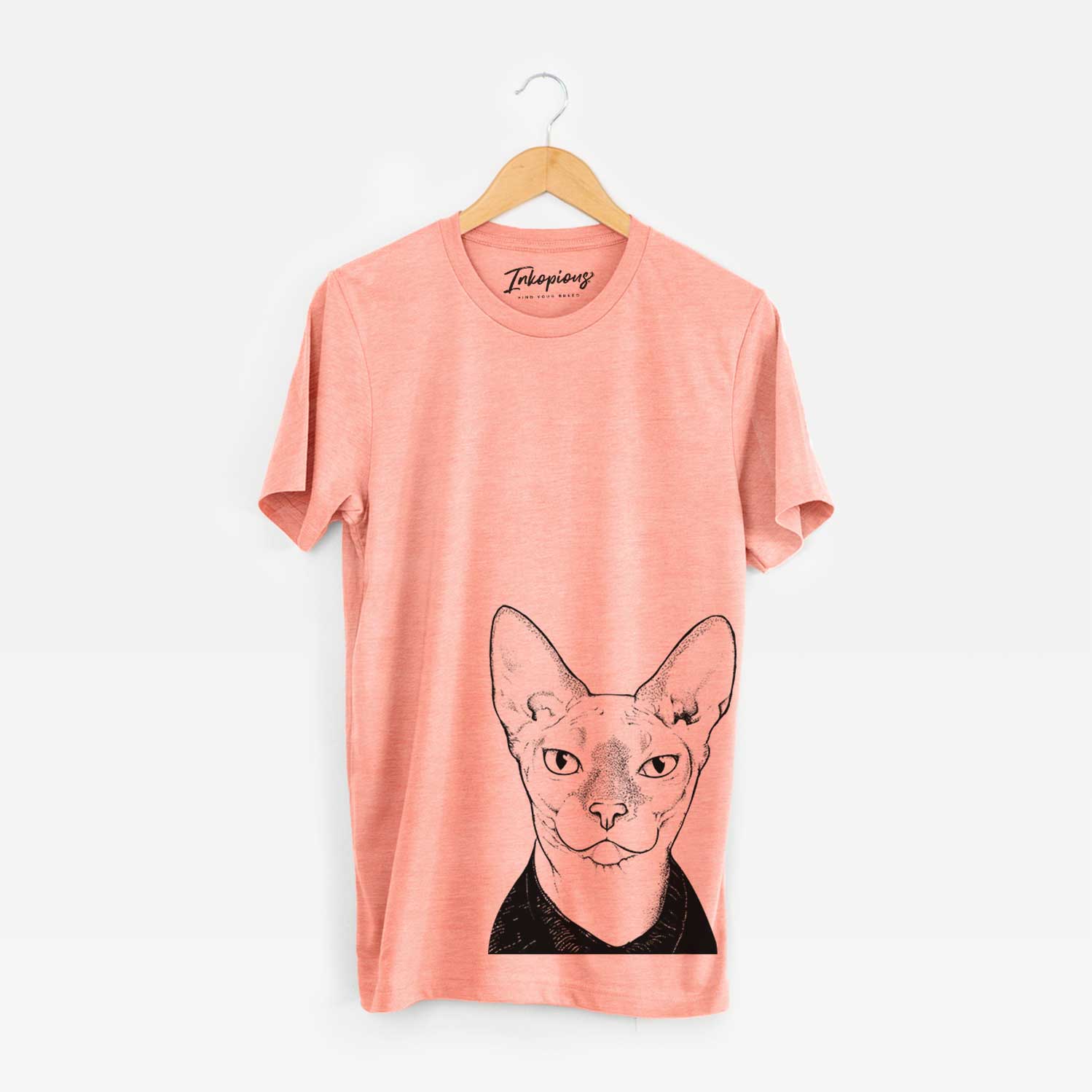 Hand-drawn sketch of Oliver Watson the Sphynx Cat on a Sunset Bella Canvas Unisex Crewneck