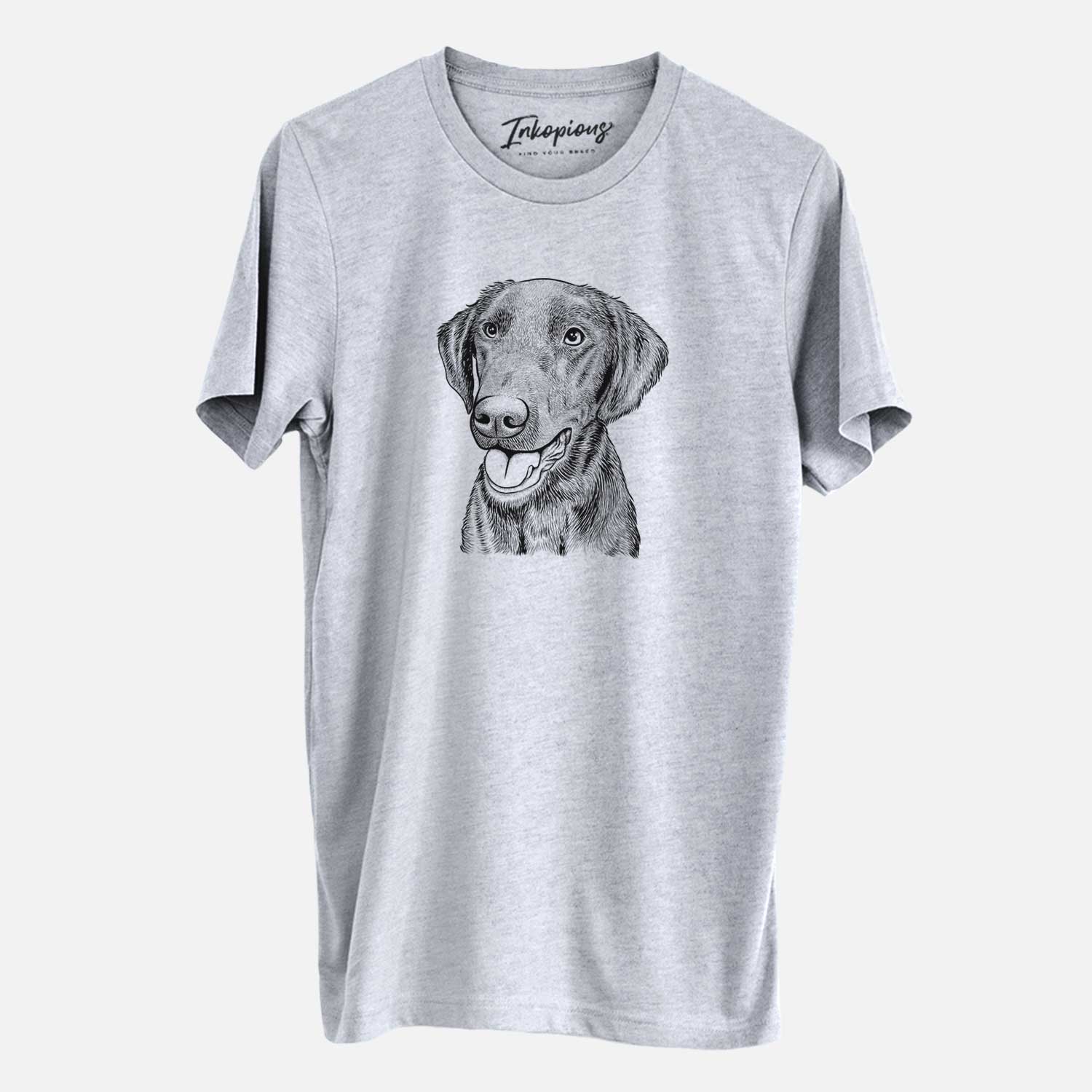 Hand-drawn sketch of Onyx the Labrador Retriever on a Grey Unisex crewneck