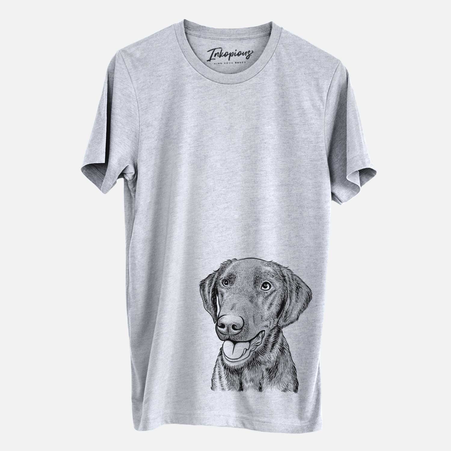 Hand-drawn sketch of Onyx the Labrador Retriever on a Grey Unisex crewneck