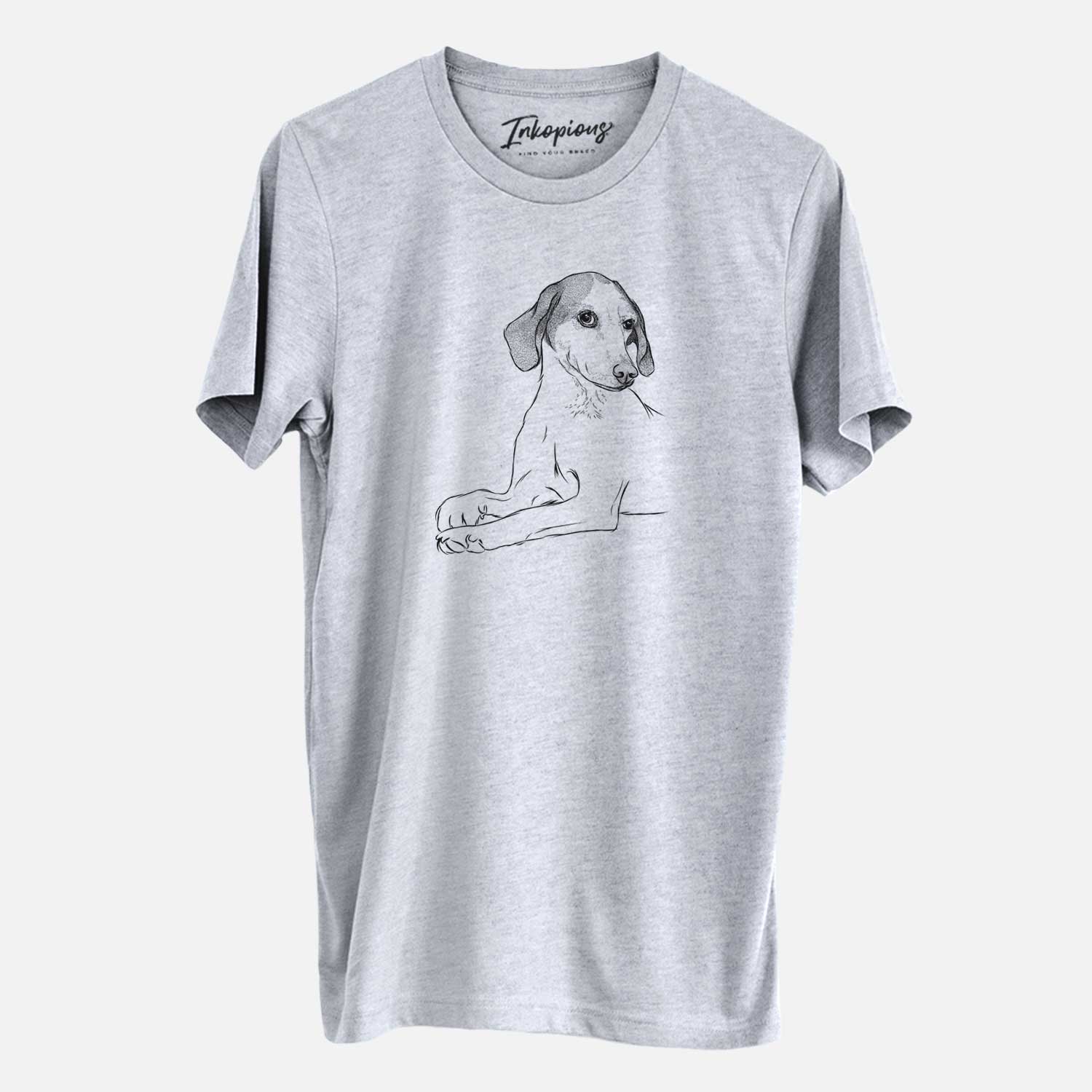 Hand-drawn sketch of Opie the Foxhound on a Grey Unisex crewneck