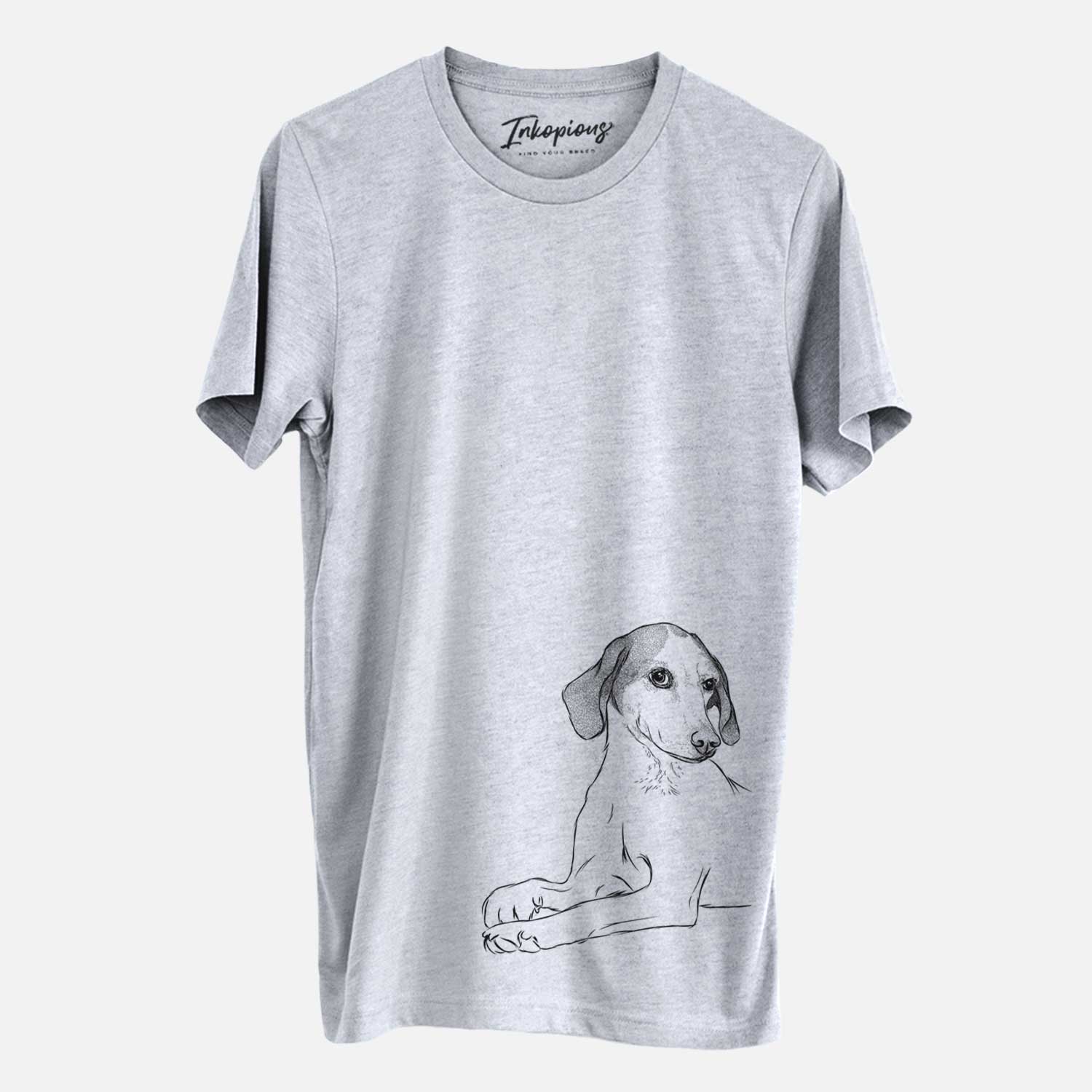 Hand-drawn sketch of Opie the Foxhound on a Grey Unisex crewneck