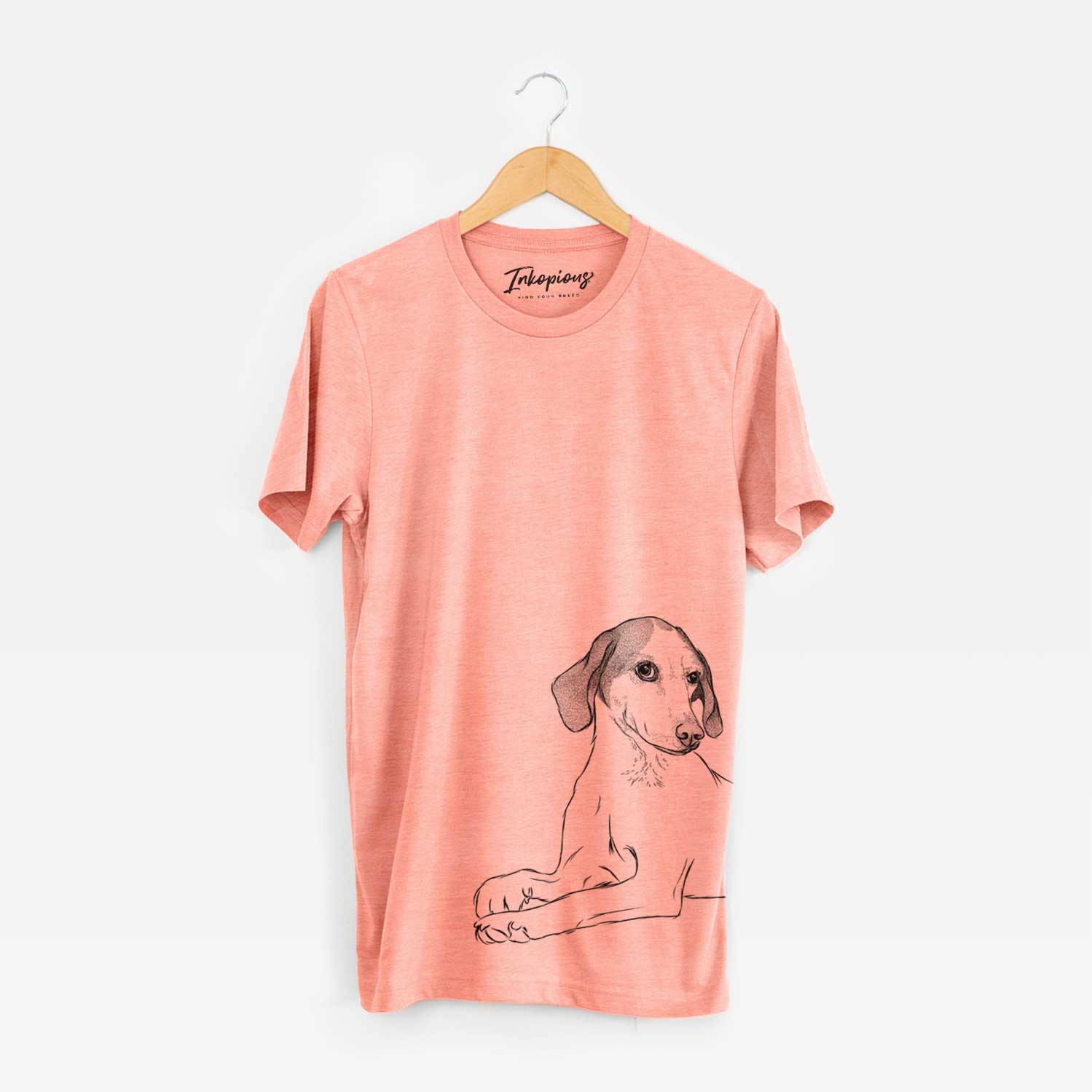 Hand-drawn sketch of Opie the Foxhound on a Sunset Unisex crewneck