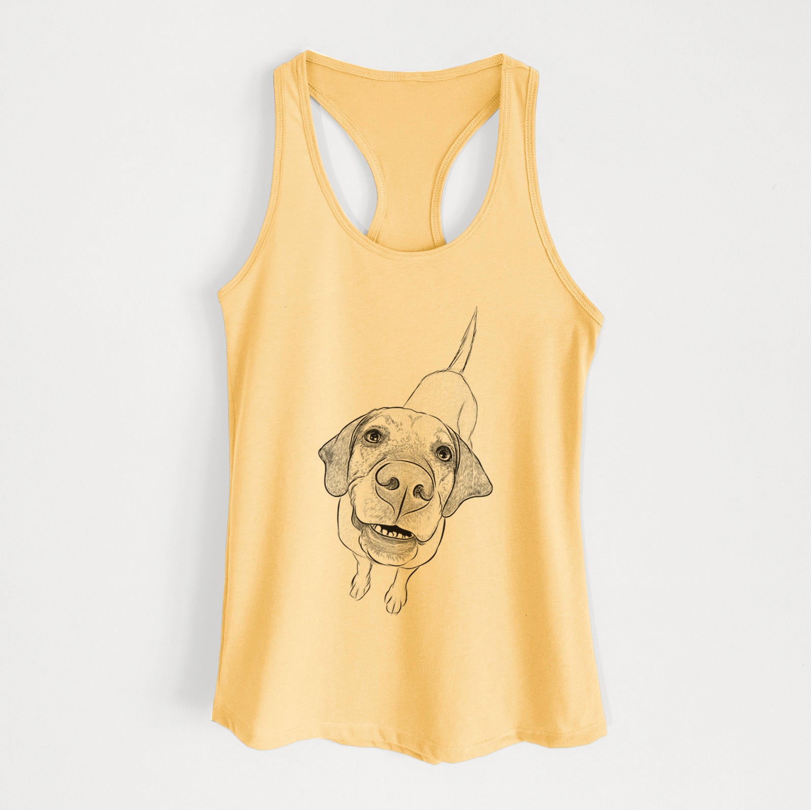 Hand-drawn sketch of Oquirrh the Vizsla on a Banana Cream Women's racerback tanktop