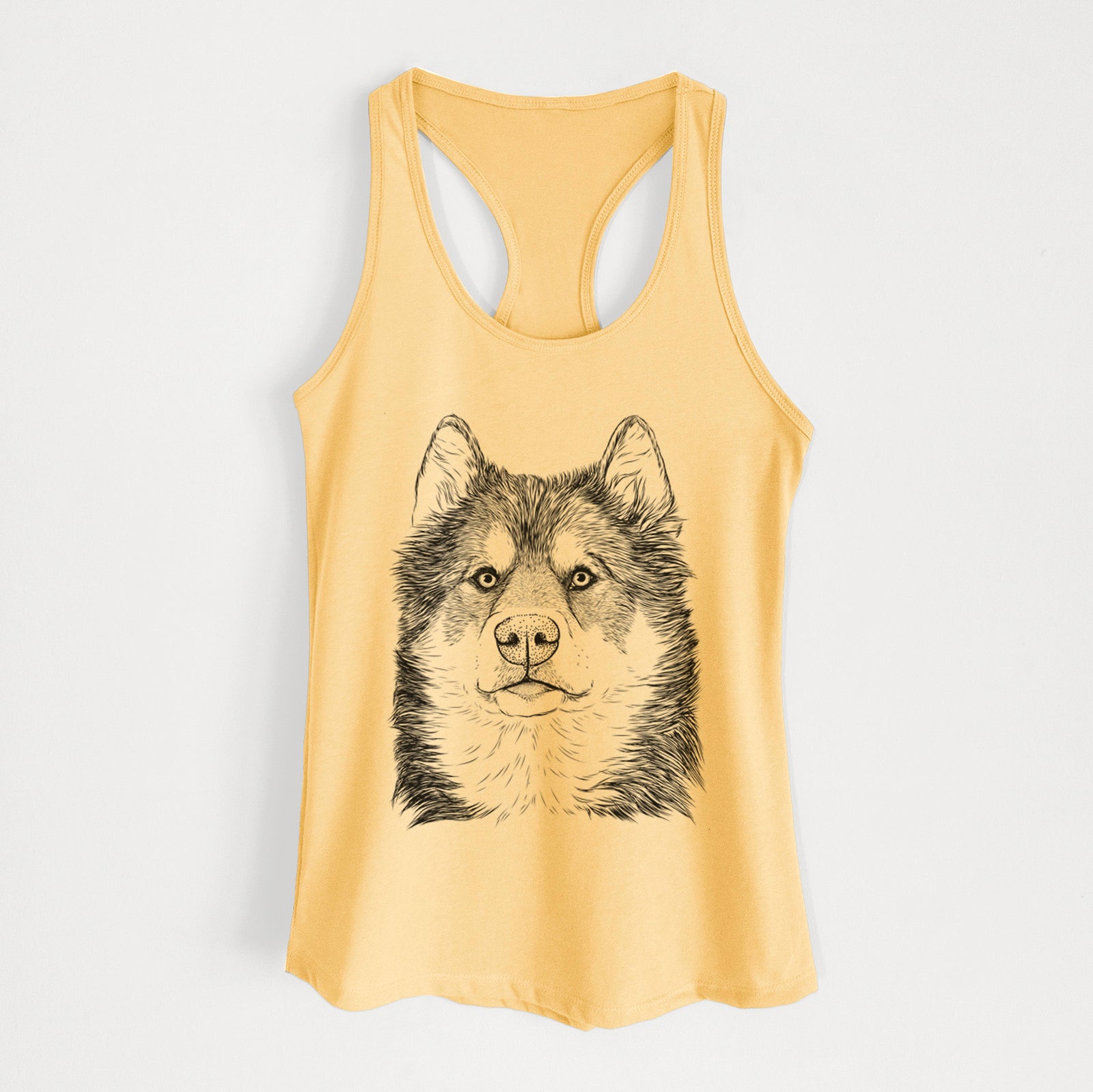 Hand-drawn sketch of Oskar the Canadian Eskimo Dog on a Banana Cream Women's racerback tanktop