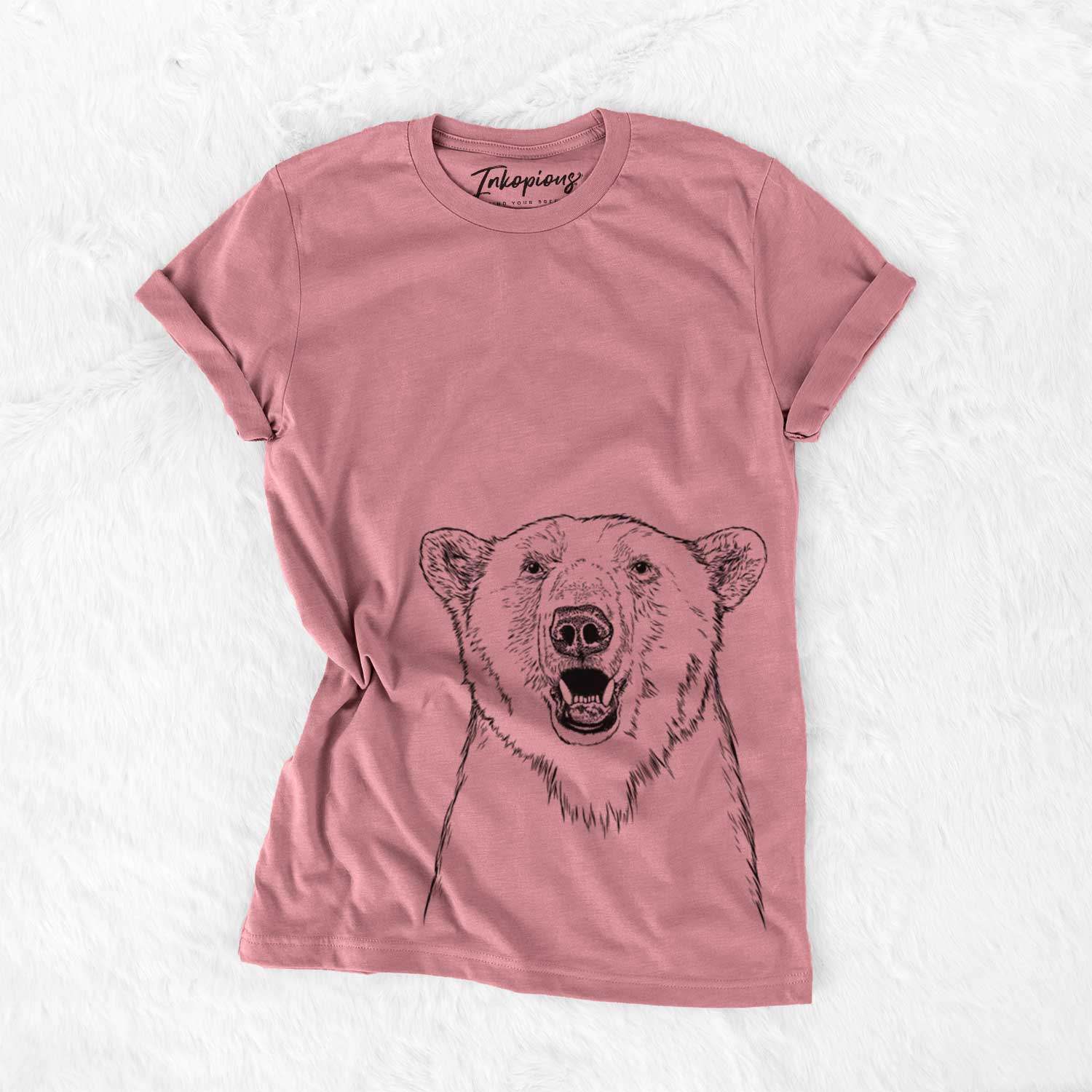 Hand-drawn sketch of Oslo the Polar Bear on a Mauve Unisex crewneck