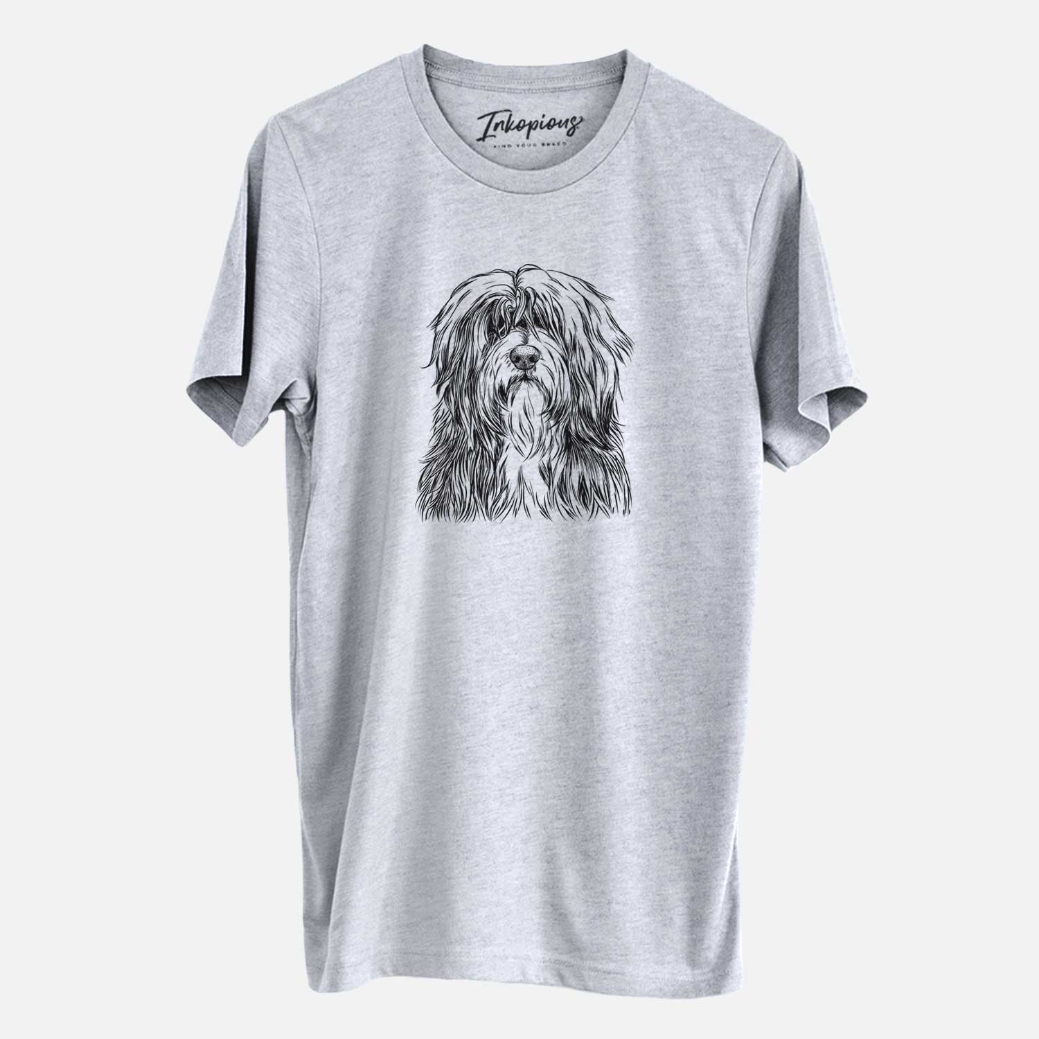 Hand-drawn sketch of Otto the Polish Lowland Sheepdog on a Grey Unisex crewneck