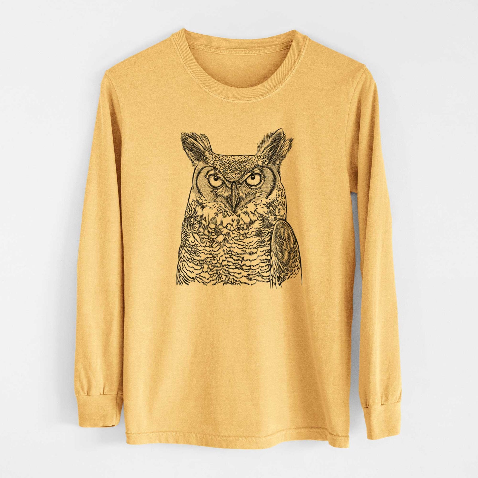Bare Ozwald the Grey Horned Owl - Heavyweight 100% Cotton Long Sleeve