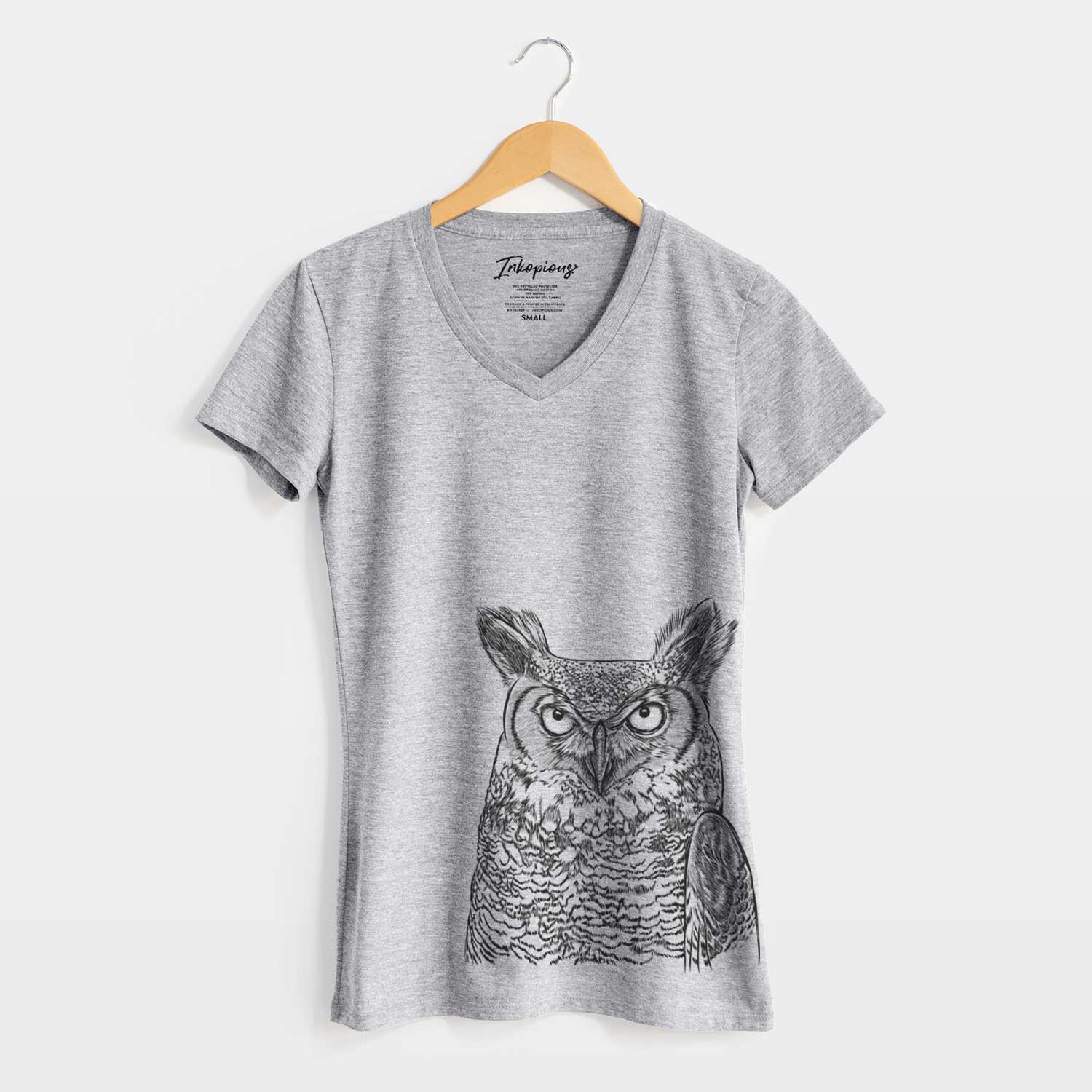 Bare Ozwald the Grey Horned Owl - Women's V-neck Shirt