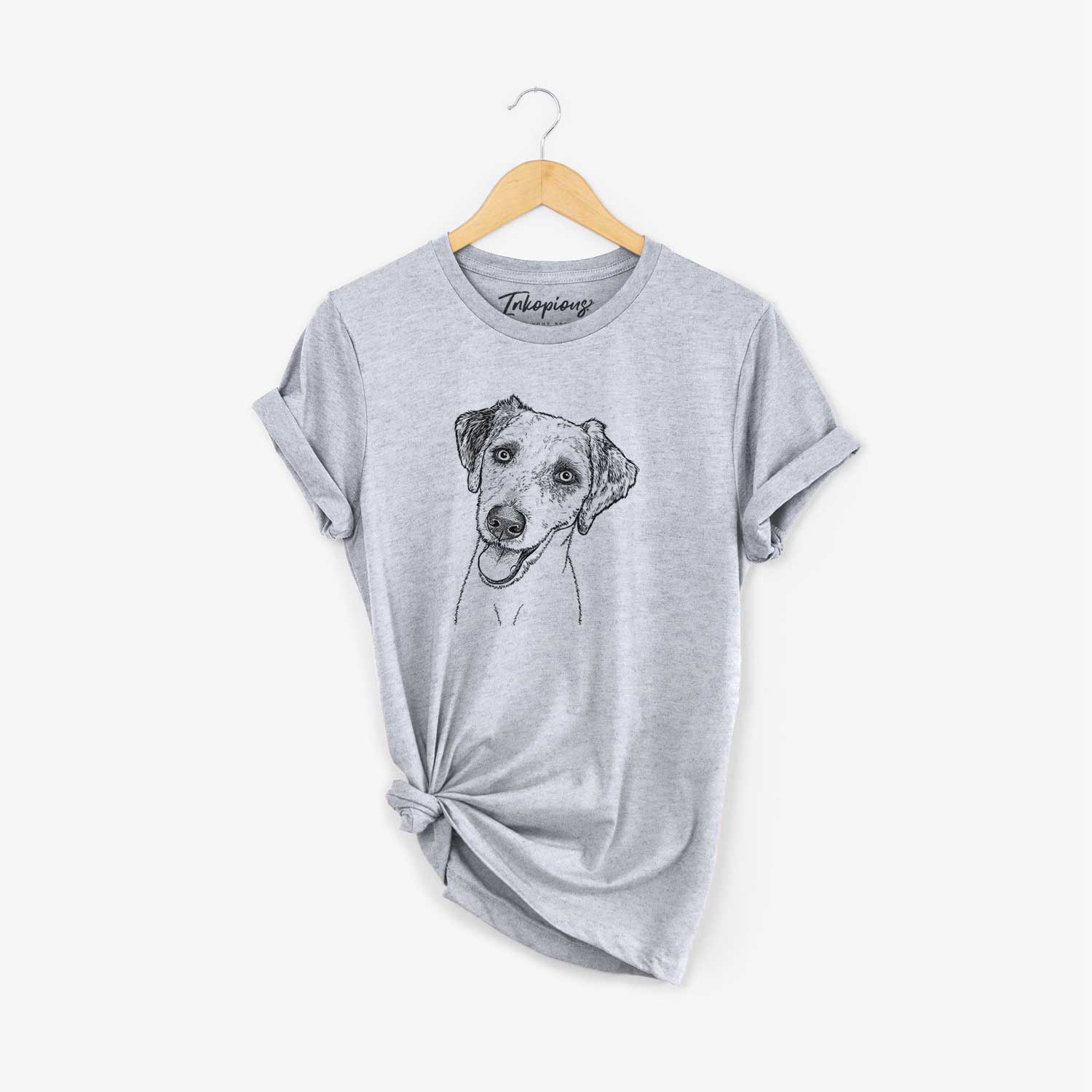 Hand-drawn sketch of Palm Palm the Aussiedoodle on a Grey Unisex crewneck
