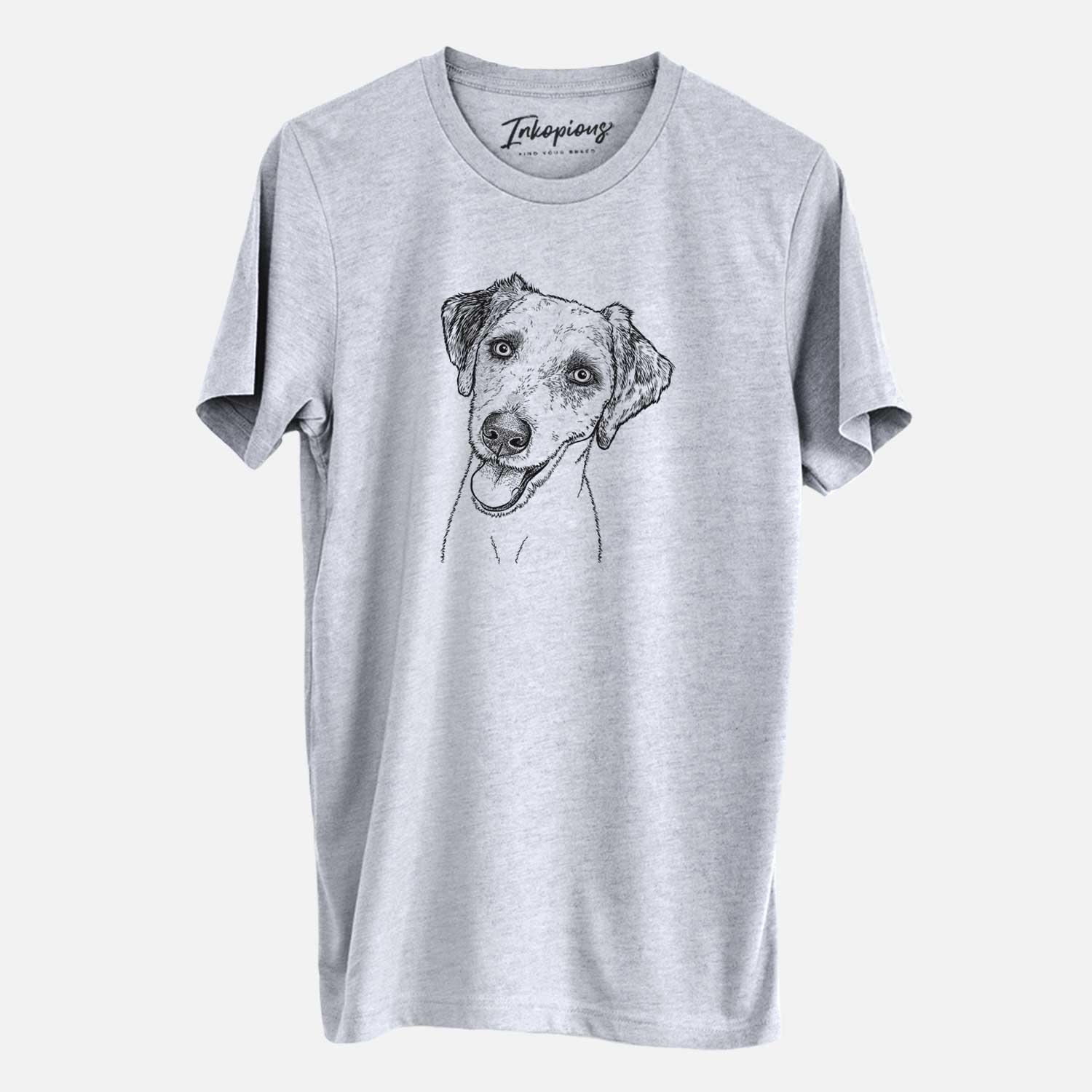 Hand-drawn sketch of Palm Palm the Aussiedoodle on a Grey Unisex crewneck