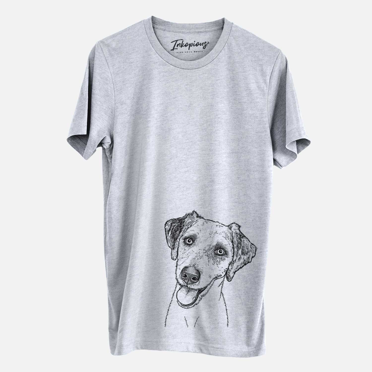Hand-drawn sketch of Palm Palm the Aussiedoodle on a Grey Unisex crewneck