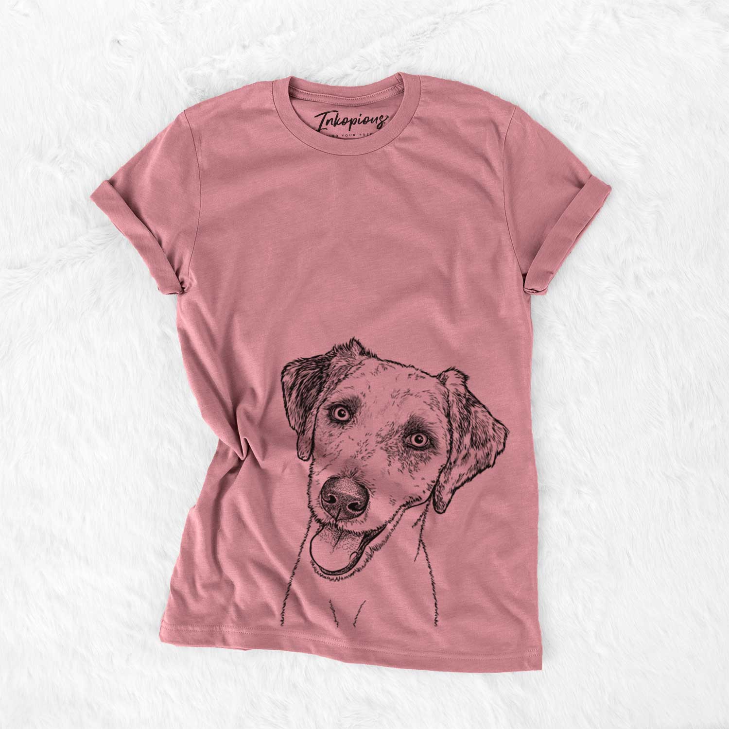 Hand-drawn sketch of Palm Palm the Aussiedoddle on a Mauve Bella Canvas Unisex Crewneck