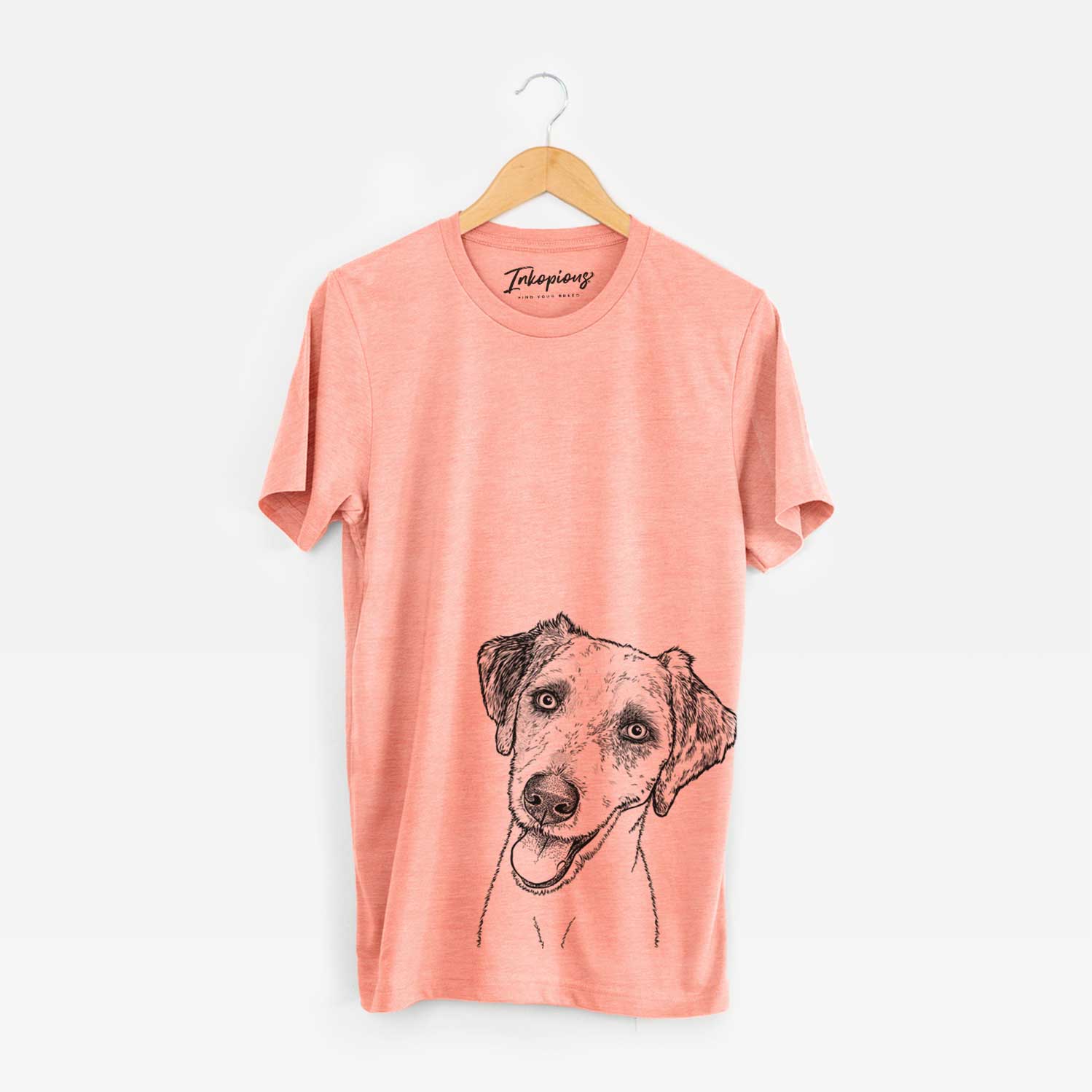 Hand-drawn sketch of Palm Palm the Aussiedoddle on a Sunset Bella Canvas Unisex Crewneck
