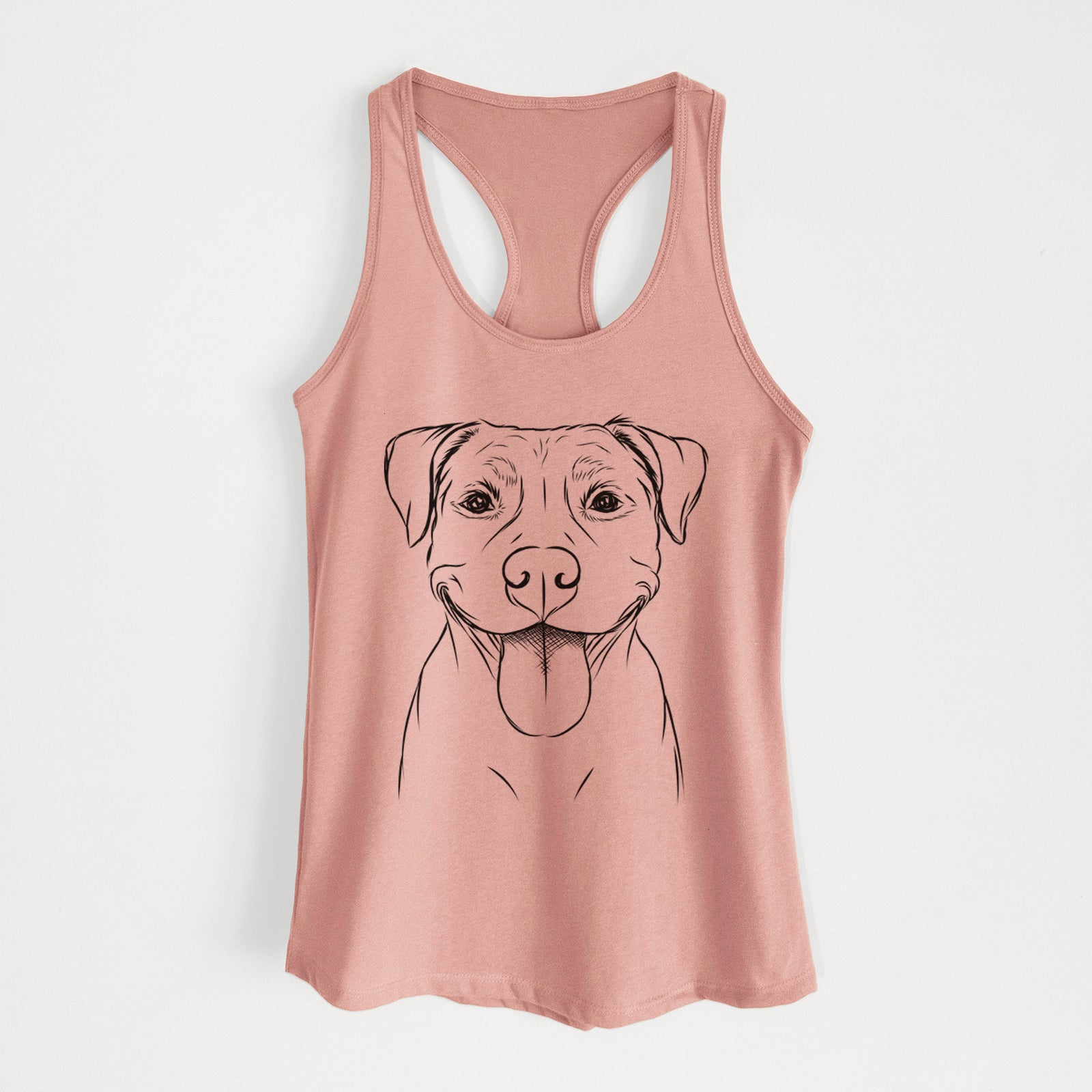 Hand-drawn sketch of Parker the Pitbull on a Desert Pink Women's racerback tanktop