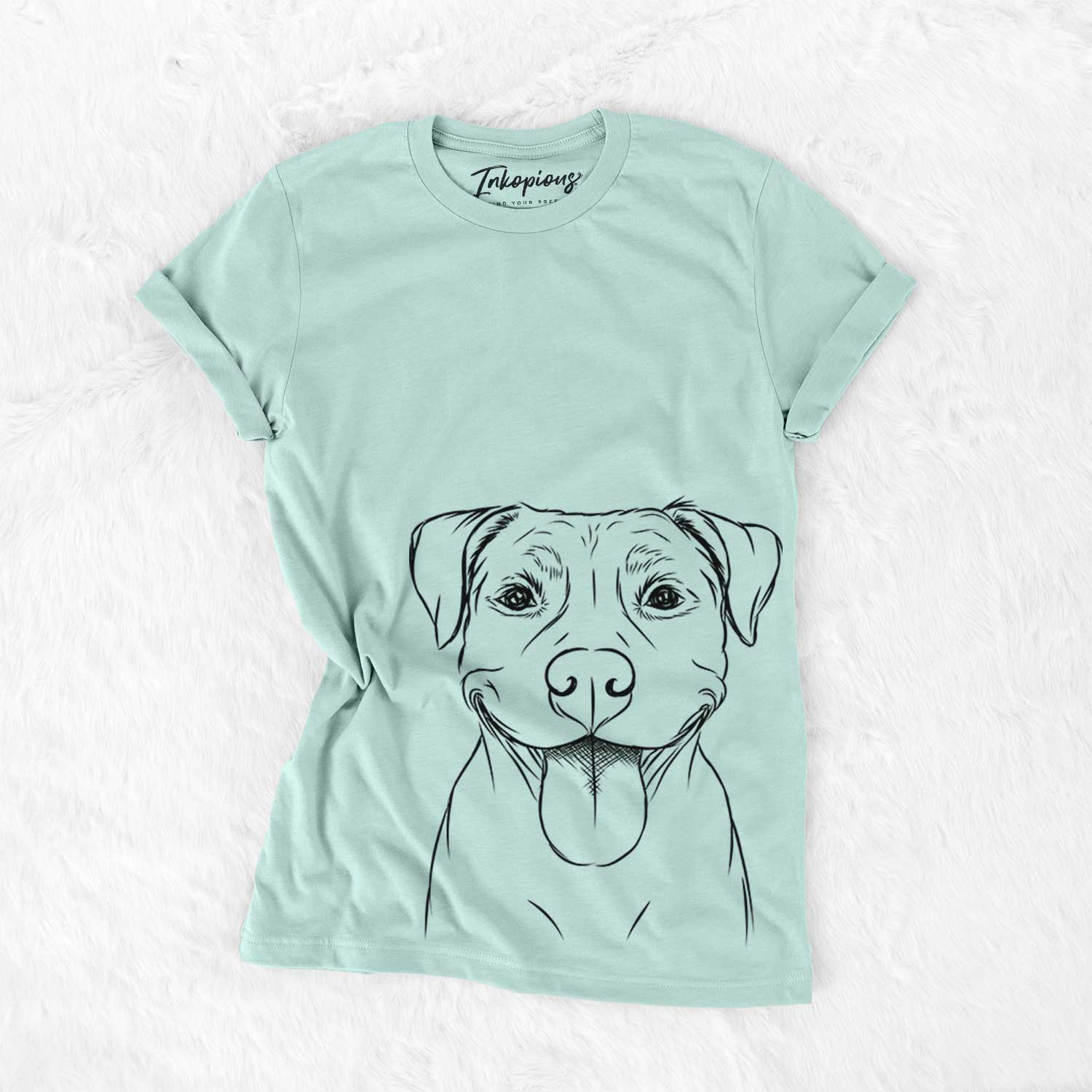 Hand-drawn sketch of Parker the Pitbull on a Heather Sage Bella Canvas Unisex Crewneck