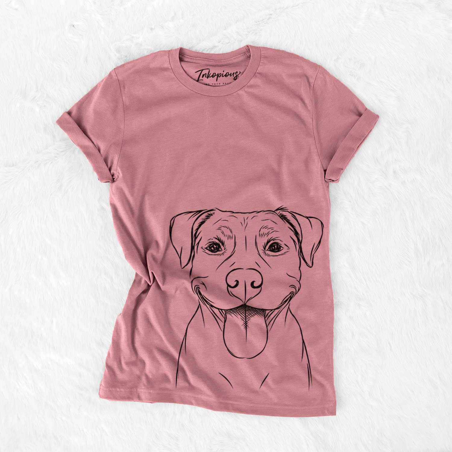 Hand-drawn sketch of Parker the Pitbull on a Mauve Bella Canvas Unisex Crewneck