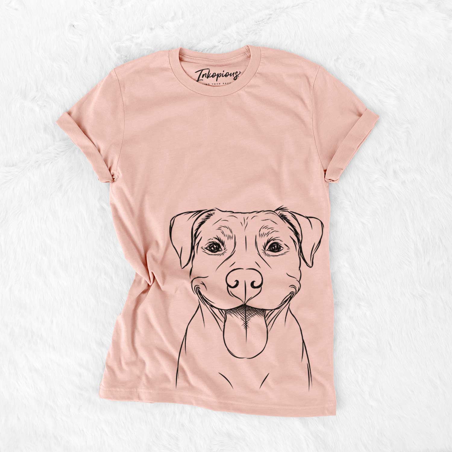 Hand-drawn sketch of Parker the Pitbull on a Peach Bella Canvas Unisex Crewneck
