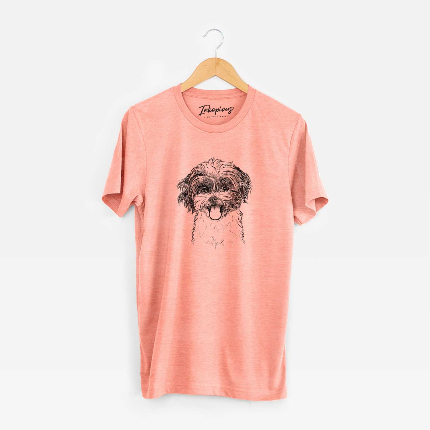 Hand-drawn sketch of Pepper the Shihpoo on a Sunset Unisex crewneck