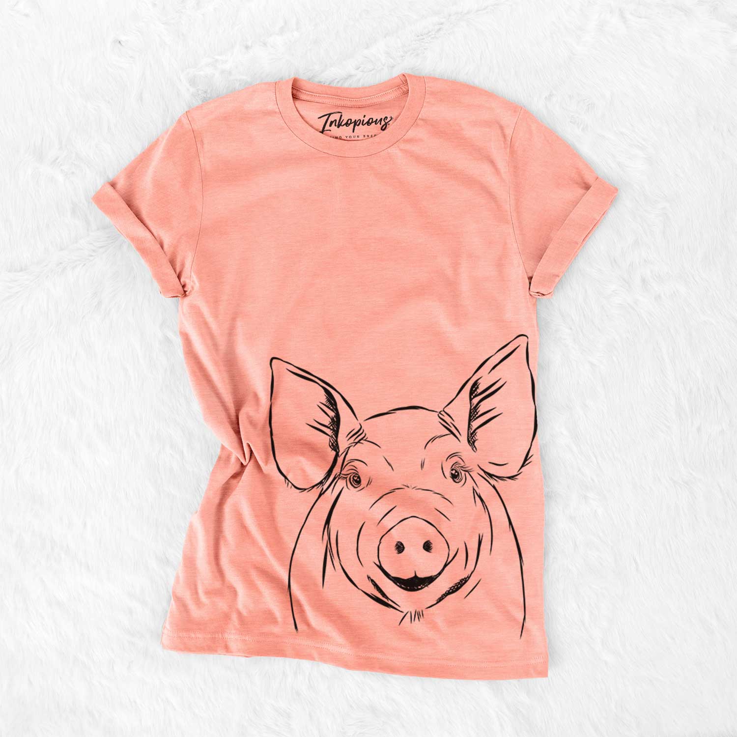 Hand-drawn sketch of Perry the Pig on a Sunset Bella Canvas Unisex Crewneck