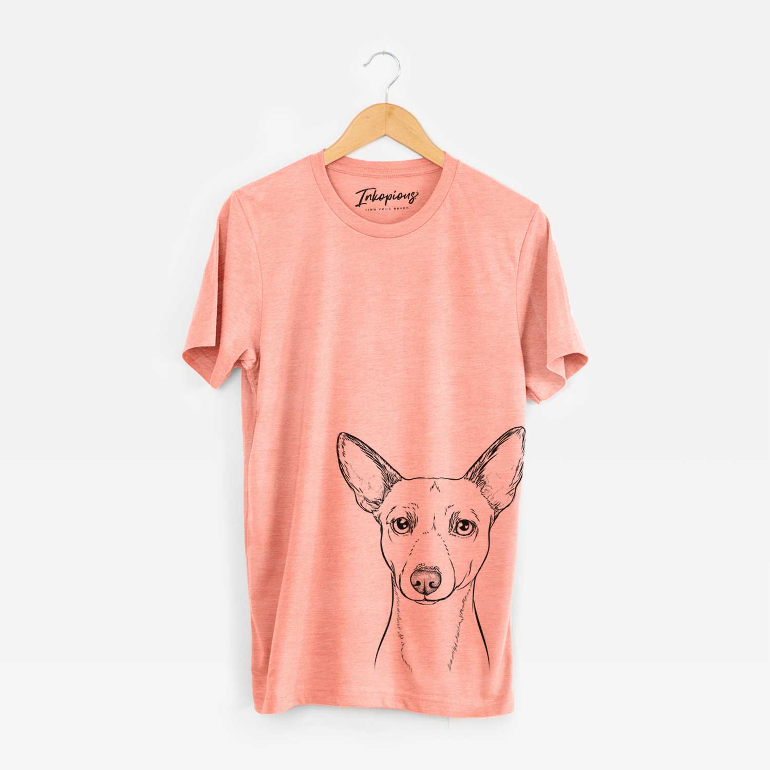 Hand-drawn sketch of Perry the Portuguese Podengo on a Sunset Bella Canvas Unisex Crewneck