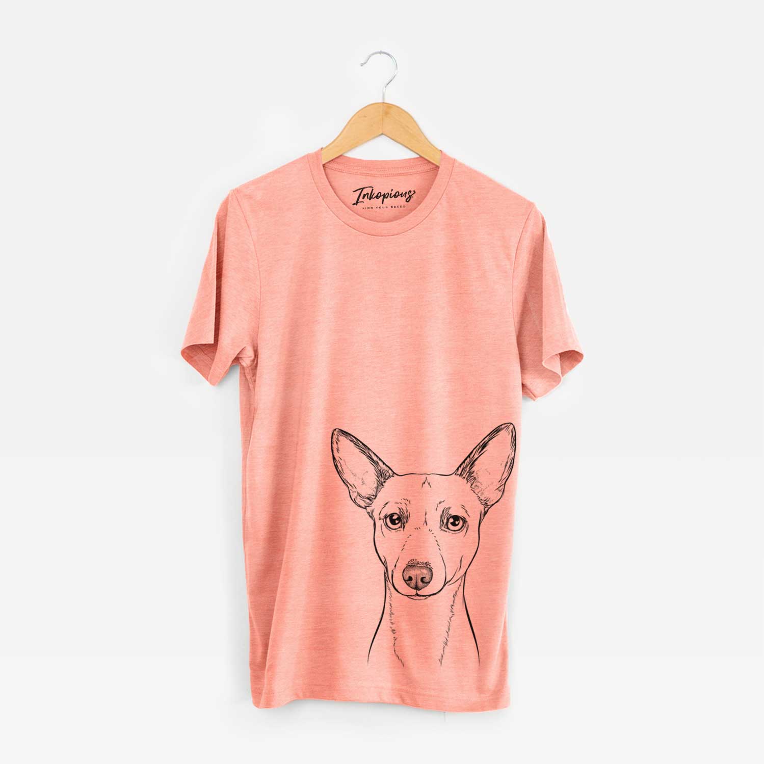 Hand-drawn sketch of Perry the Portuguese Podengo on a Sunset Unisex crewneck