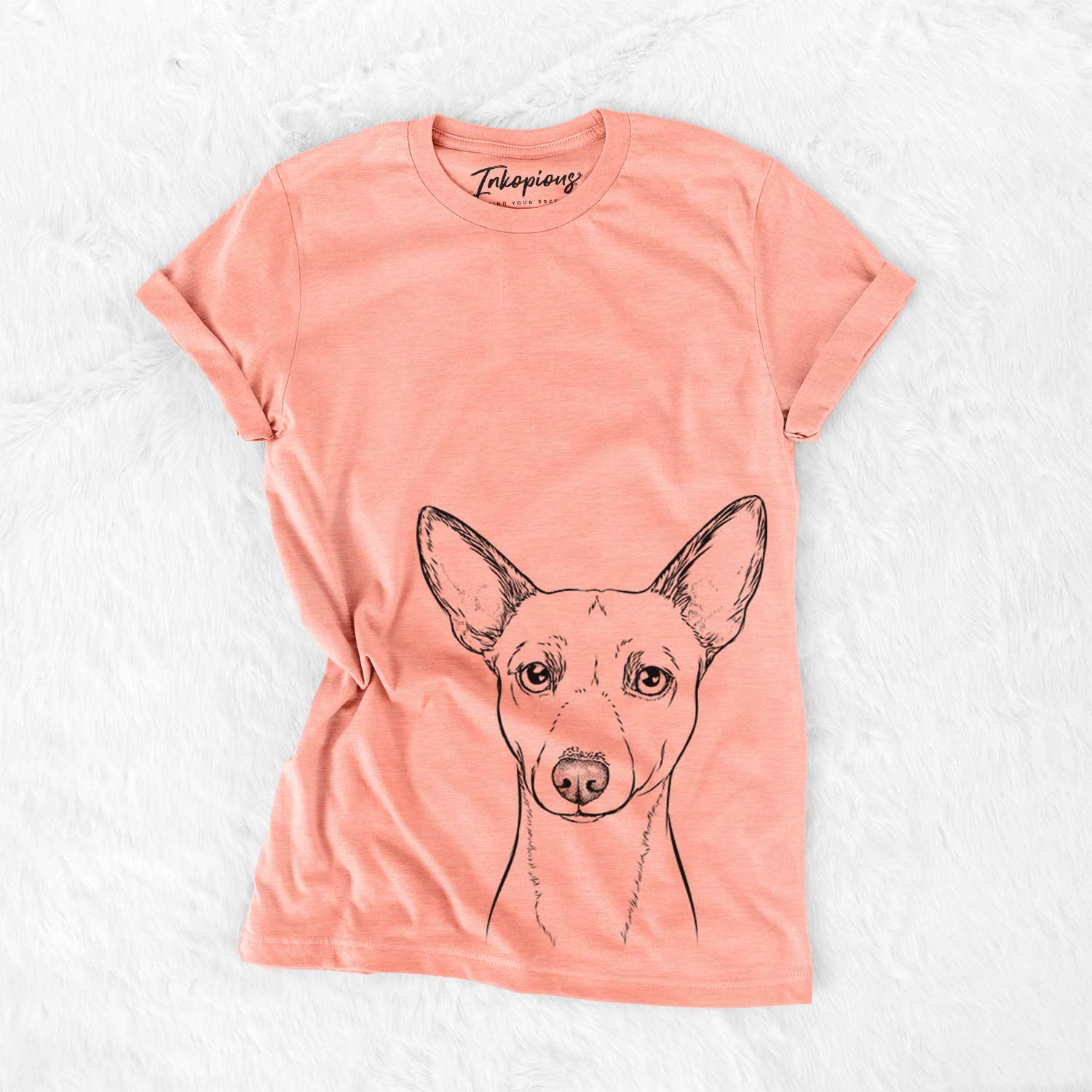 Hand-drawn sketch of Perry the Portuguese Podengo on a Sunset Bella Canvas Unisex Crewneck