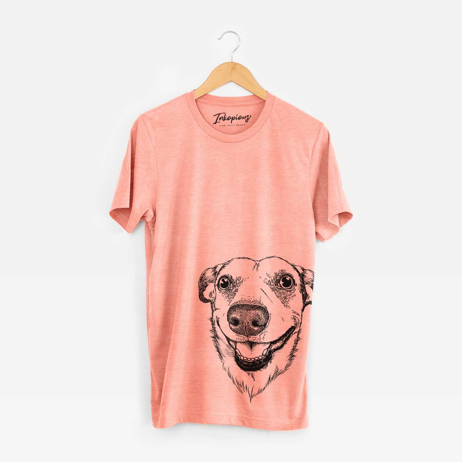 Hand-drawn sketch of Petrah the Staffy Mix on a Sunset Bella Canvas Unisex Crewneck