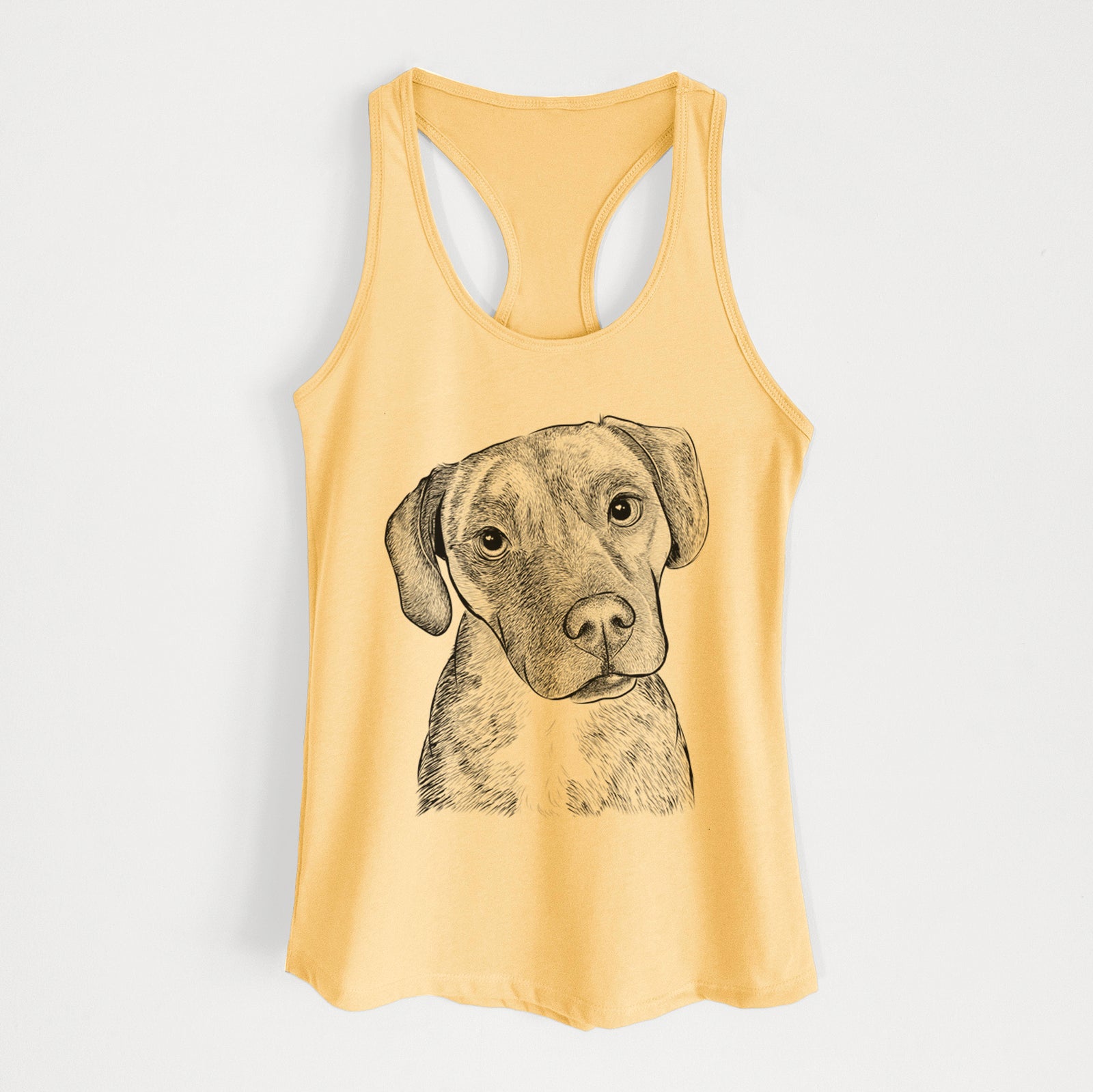 Hand-drawn sketch of Peyton Manning the Beagle Bulldog Mix on a Banana Cream Women's racerback tanktop
