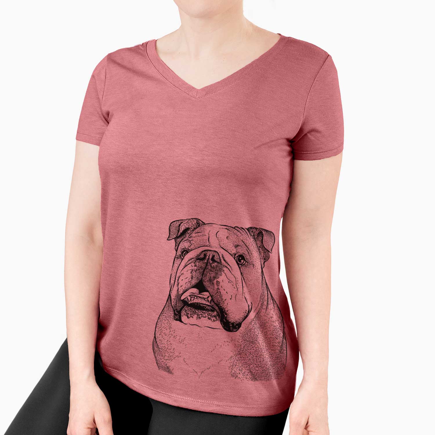 Bare Piggy the English Bulldog - Women's V-neck Shirt