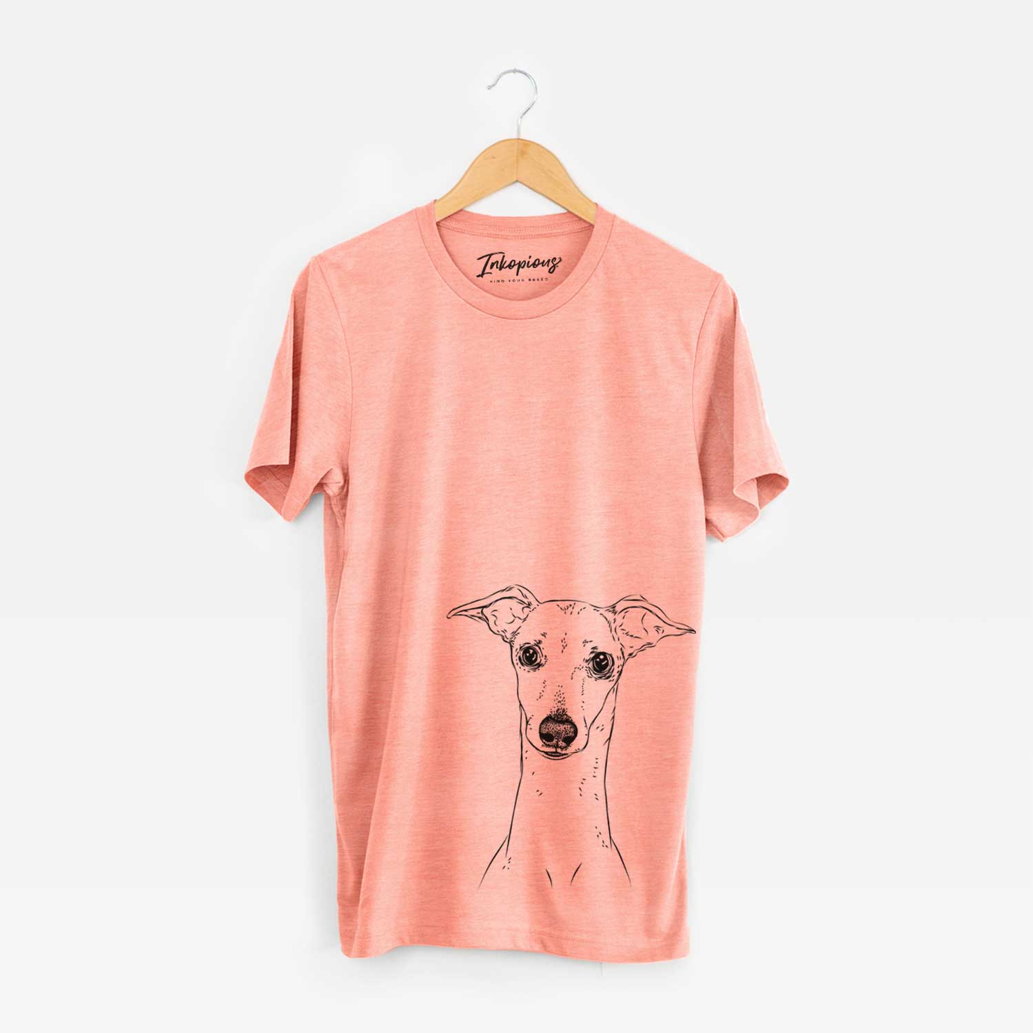 Hand-drawn sketch of Pip the Italian Greyhound on a Sunset Unisex crewneck