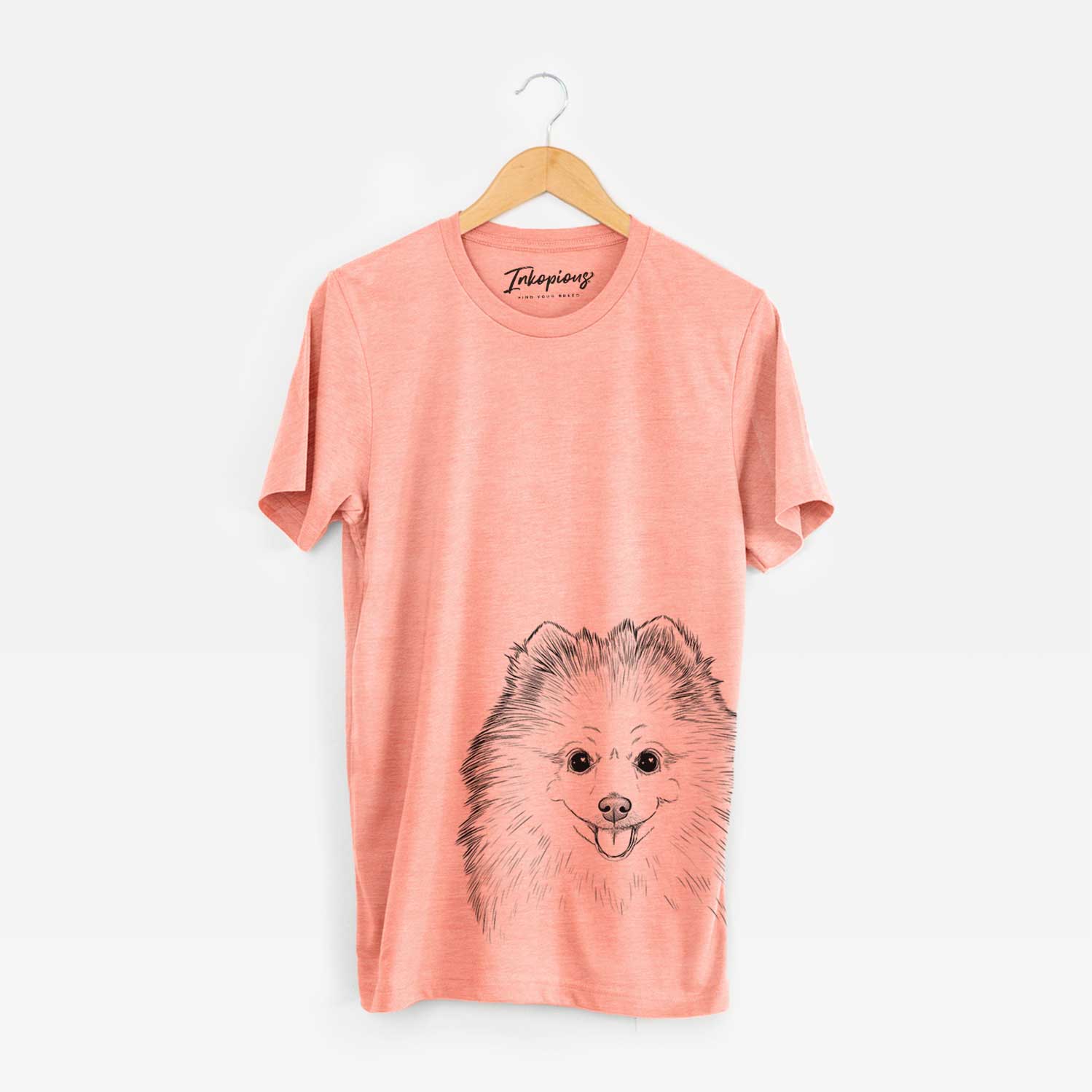 Hand-drawn sketch of Piper Jo the Pomeranian on a Sunset Unisex crewneck