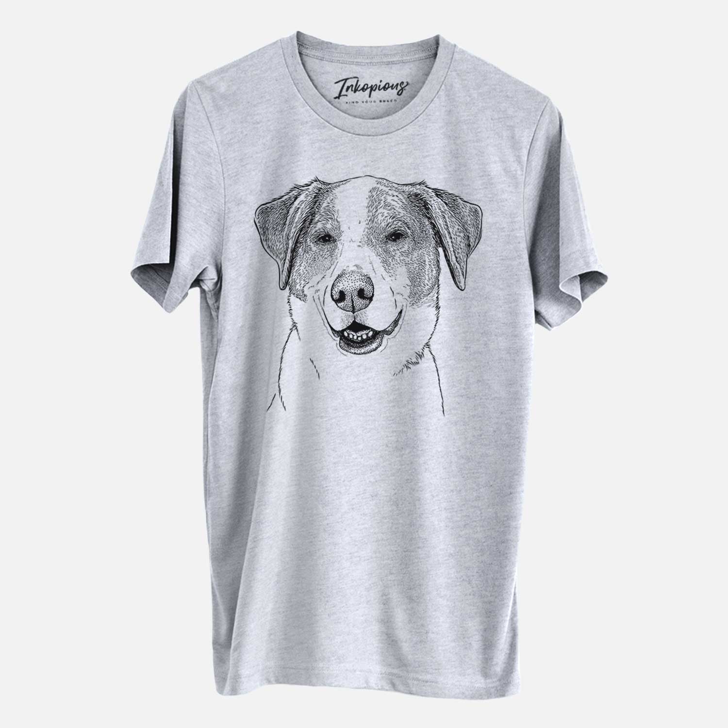 Hand-drawn sketch of Piper Pilot the Hound Mix on a Grey Unisex crewneck