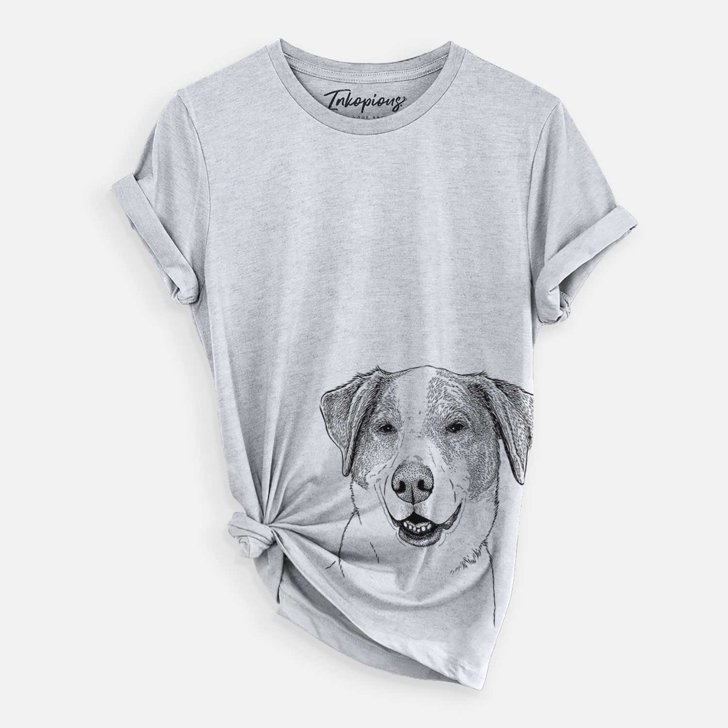 Hand-drawn sketch of Piper Pilot the Hound Mix on a Grey Unisex crewneck