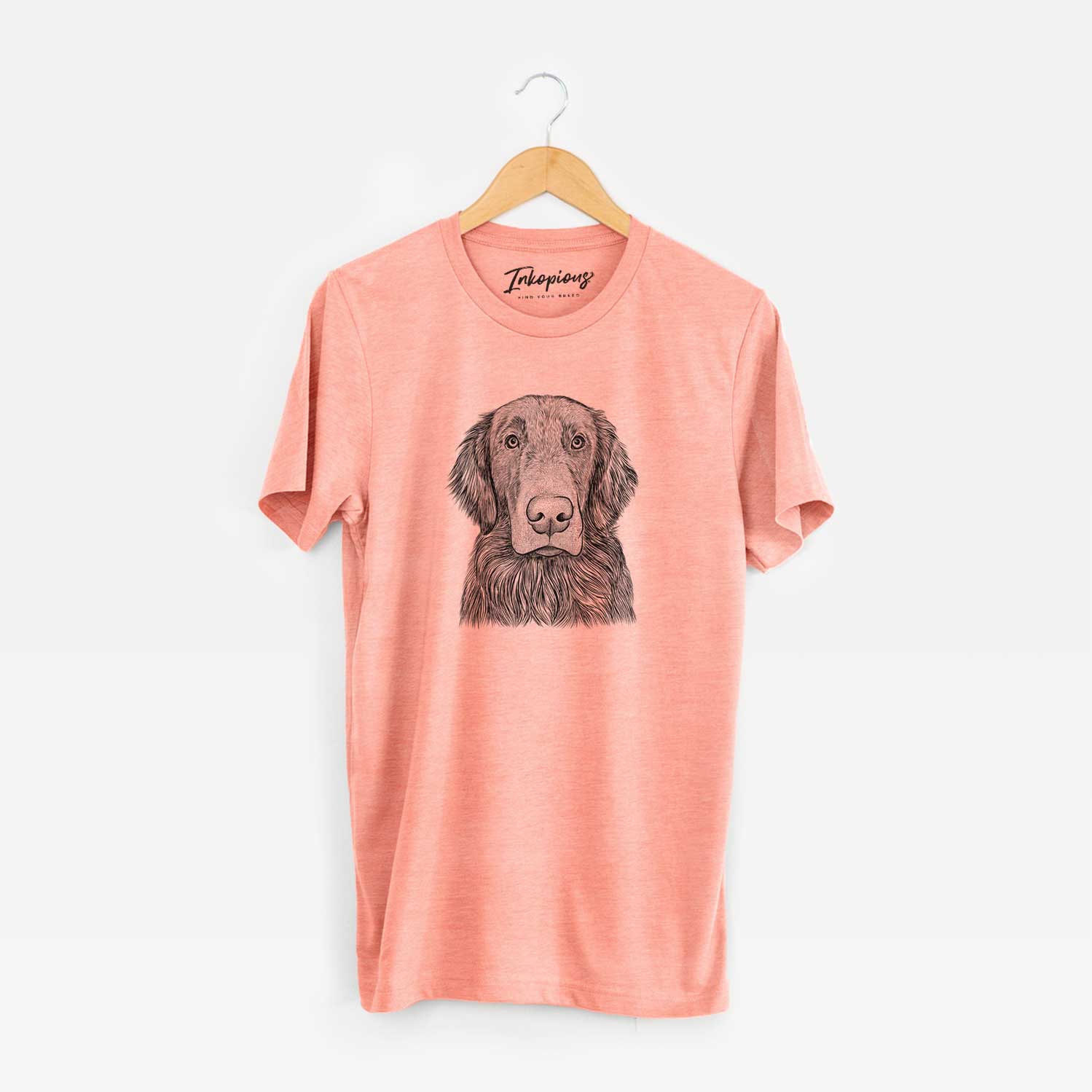 Hand-drawn sketch of Pippin the Flat Coated Retriever on a Sunset Unisex crewneck