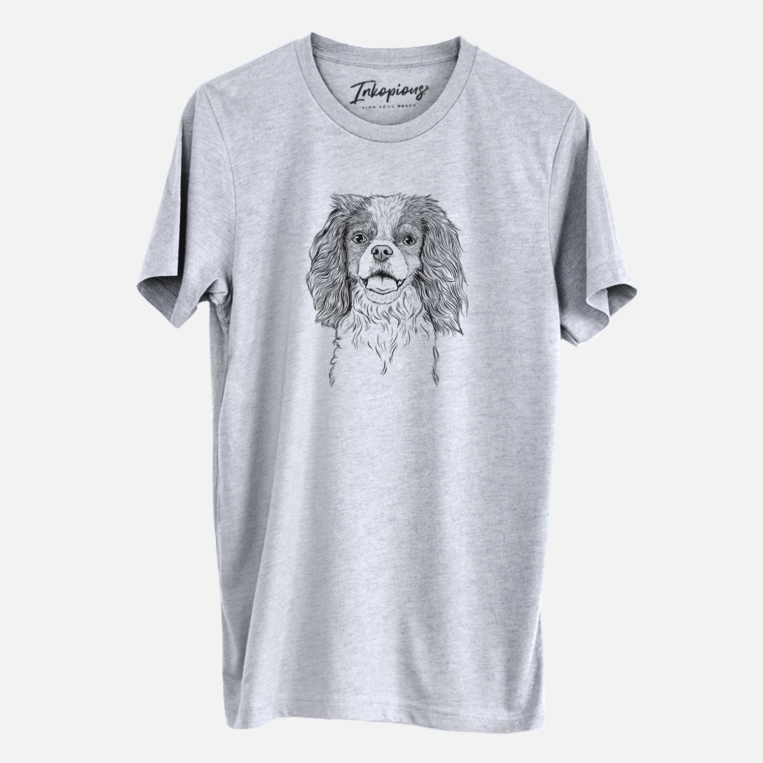 Hand-drawn sketch of Poppy the Cavalier King Charles Spaniel on a Grey Unisex crewneck