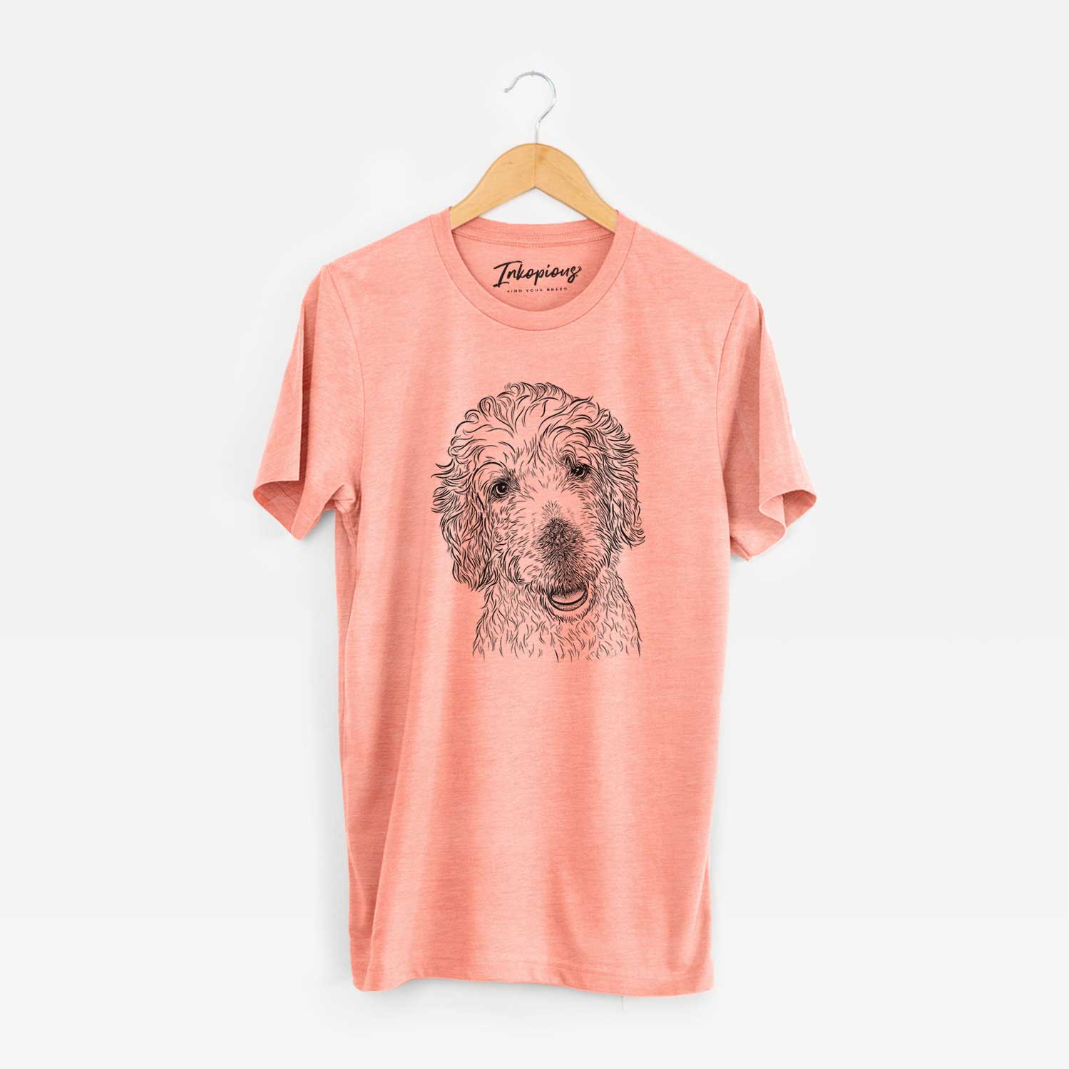 Hand-drawn sketch of Preston the Labradoodle on a Sunset Unisex crewneck