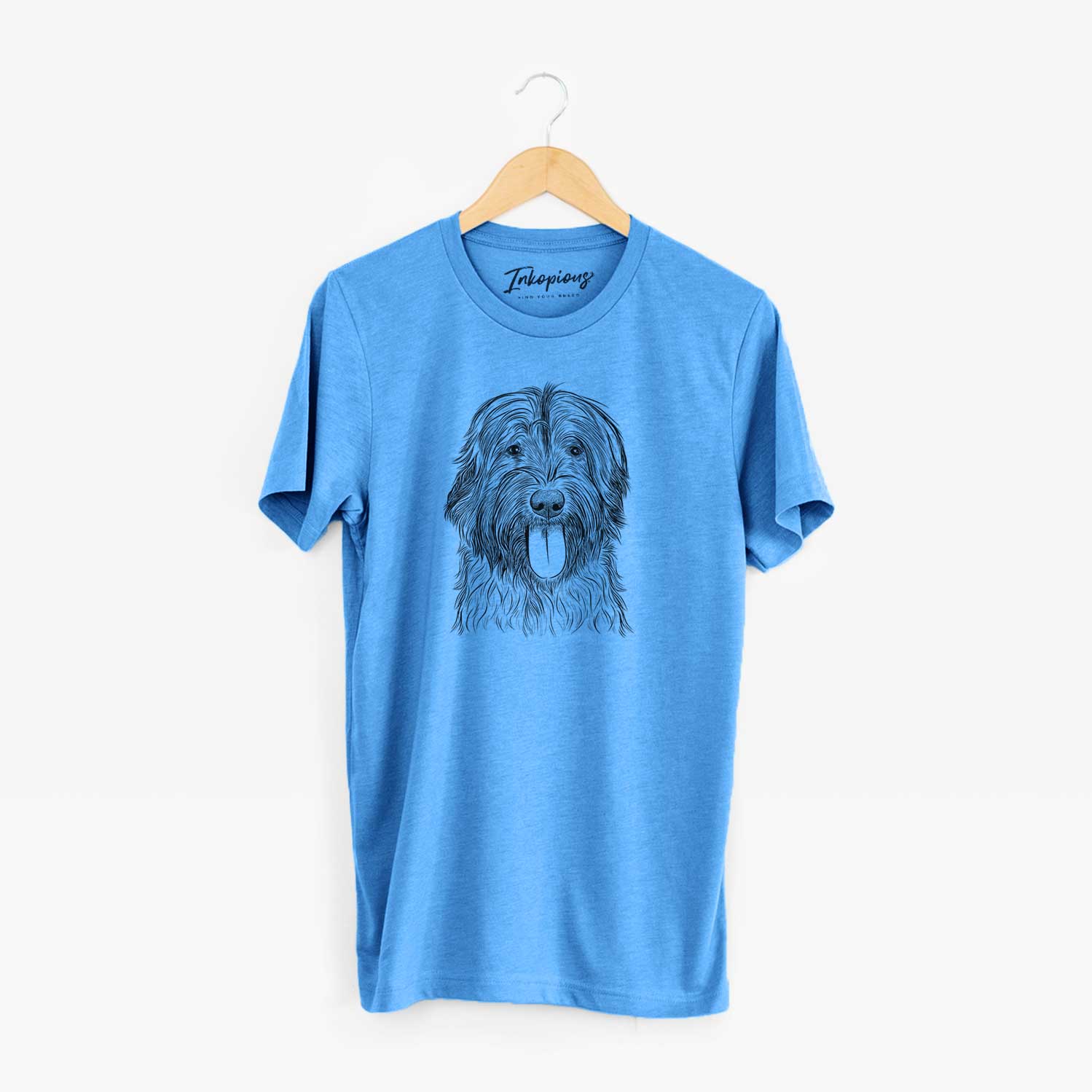 Hand-drawn sketch of Puig the Catalan Sheepdog on a Blue Unisex crewneck