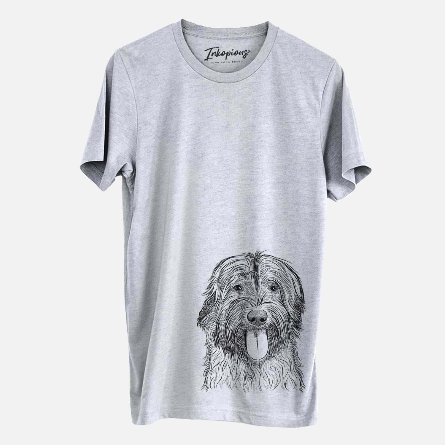Hand-drawn sketch of Puig the Catalan Sheepdog on a Grey Unisex crewneck