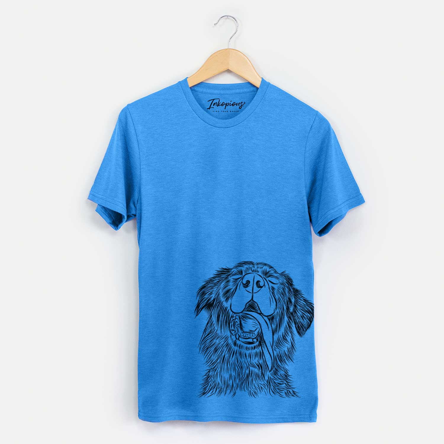 Hand-drawn sketch of Quint the Mixed Breed on a Blue Unisex crewneck