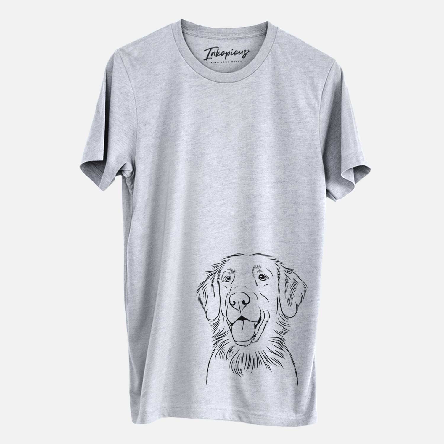 Hand-drawn sketch of Raisin the Flat Coated Retriever on a Grey Unisex crewneck