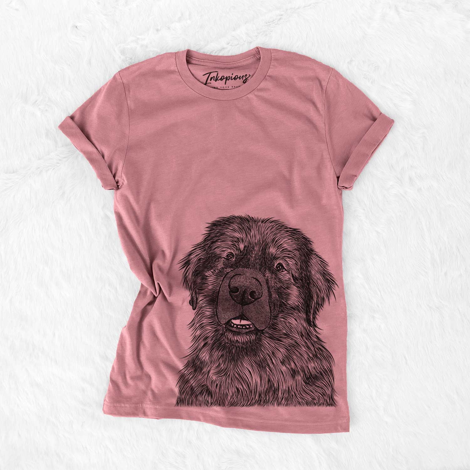 Hand-drawn sketch of Ralph the Leonberger on a Mauve Bella Canvas Unisex Crewneck