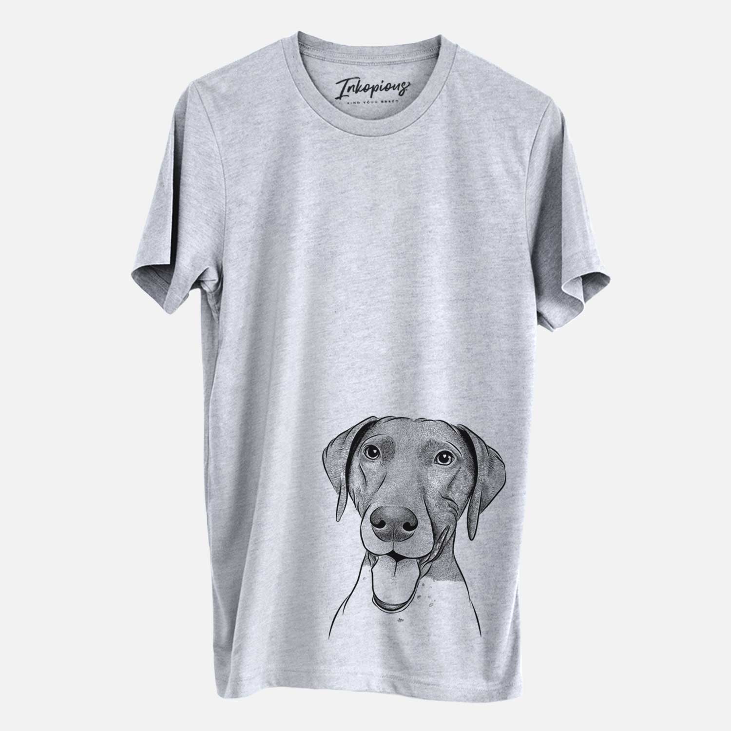 Hand-drawn sketch of Remi the German Shorthaired Pointer on a Grey Unisex crewneck