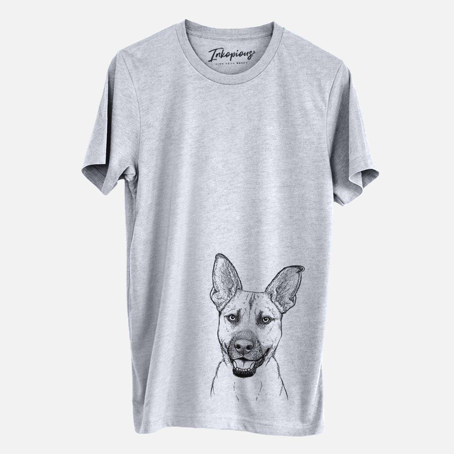 Hand-drawn sketch of Remus the German Shepherd Mix on a Grey Unisex crewneck