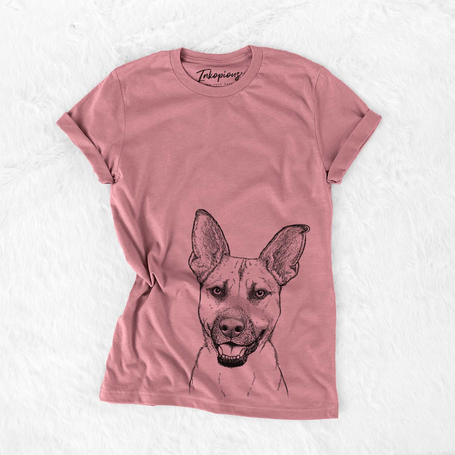 Hand-drawn sketch of Remus the German Shepherd Mix on a Mauve Unisex crewneck